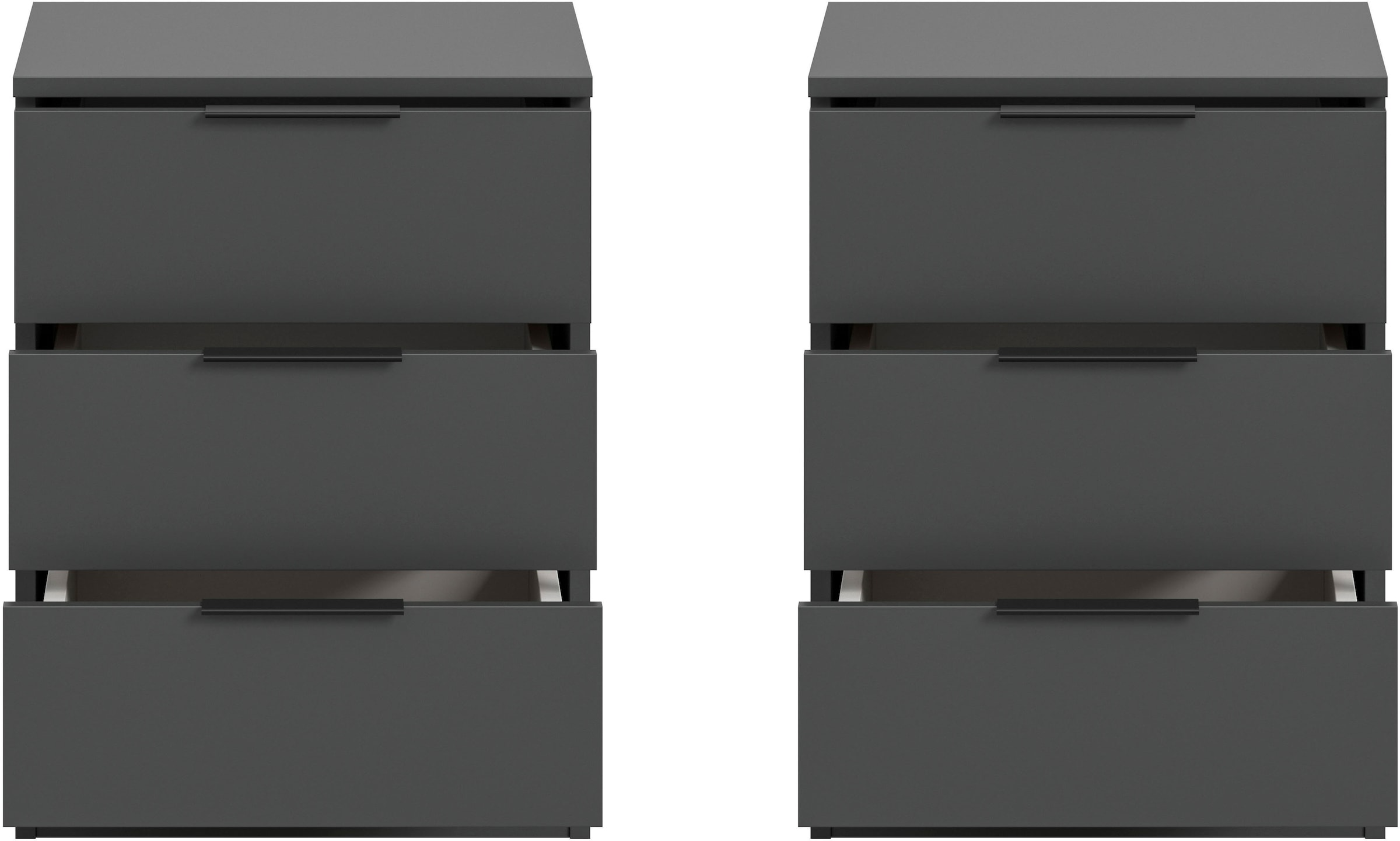 Home affaire Table de nuit »Skarde 2 Nachttische, jeweils Breite: 45 cm« Ensemble, Sie bekommen 2  Nachttische im Set, 2 cuis tlg. Skarde, 2er Set Nachtkommoden, 3 Schubkästen, anthrazit