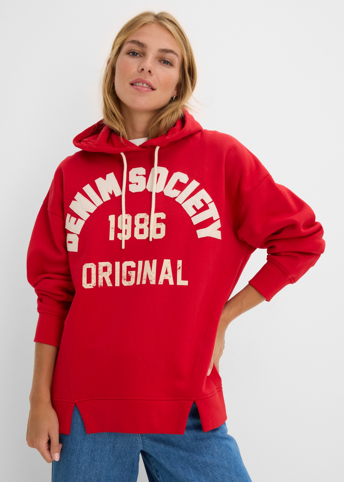 Image of bonprix Hoodie, Oversize-Passform, mit Druck, Langarm, aus Baumwolle, im Casual-Stil