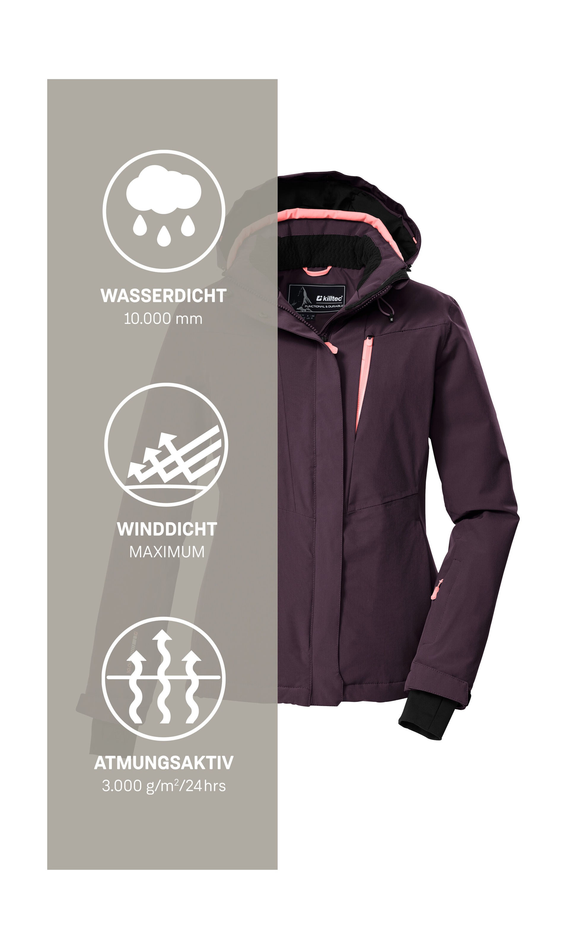 Killtec Veste de ski »KSW 25 WMN SKI JCKT« Veste de ski respirante, imperméable avec capuche amovible
