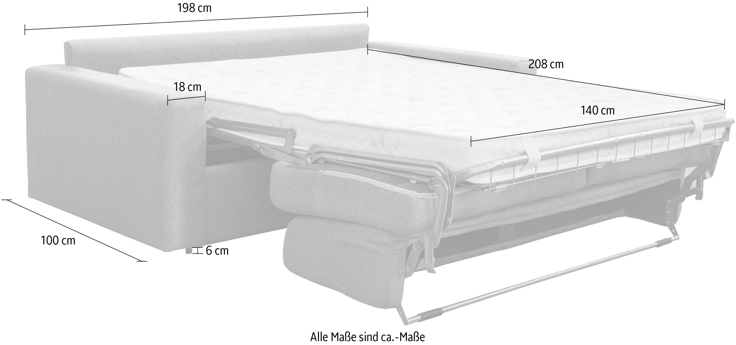 Nias Italia Schlafsofa »Bari«, und versandkostenfrei inklusive Matratze klappbaren auf 140/208 cm Bettunterbau, Liegefläche