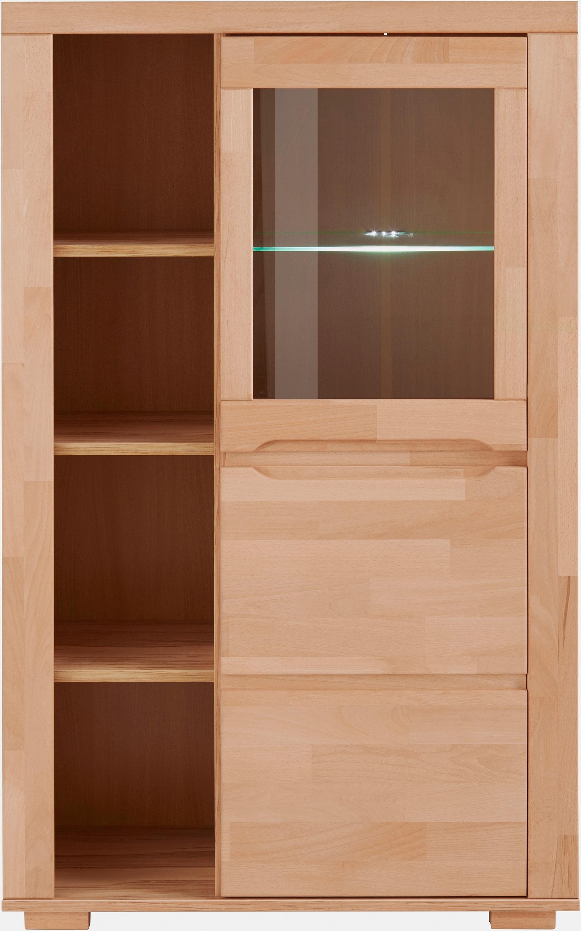 Image of GOODproduct Vitrine "DENIS80,B/T/H:90/40/145cm, Front massivhozl, geölt, Stauraumvitrine" 1 Tür mit Glaseinsatz, Einlegeboden versetzbar, 4 offene Fächer