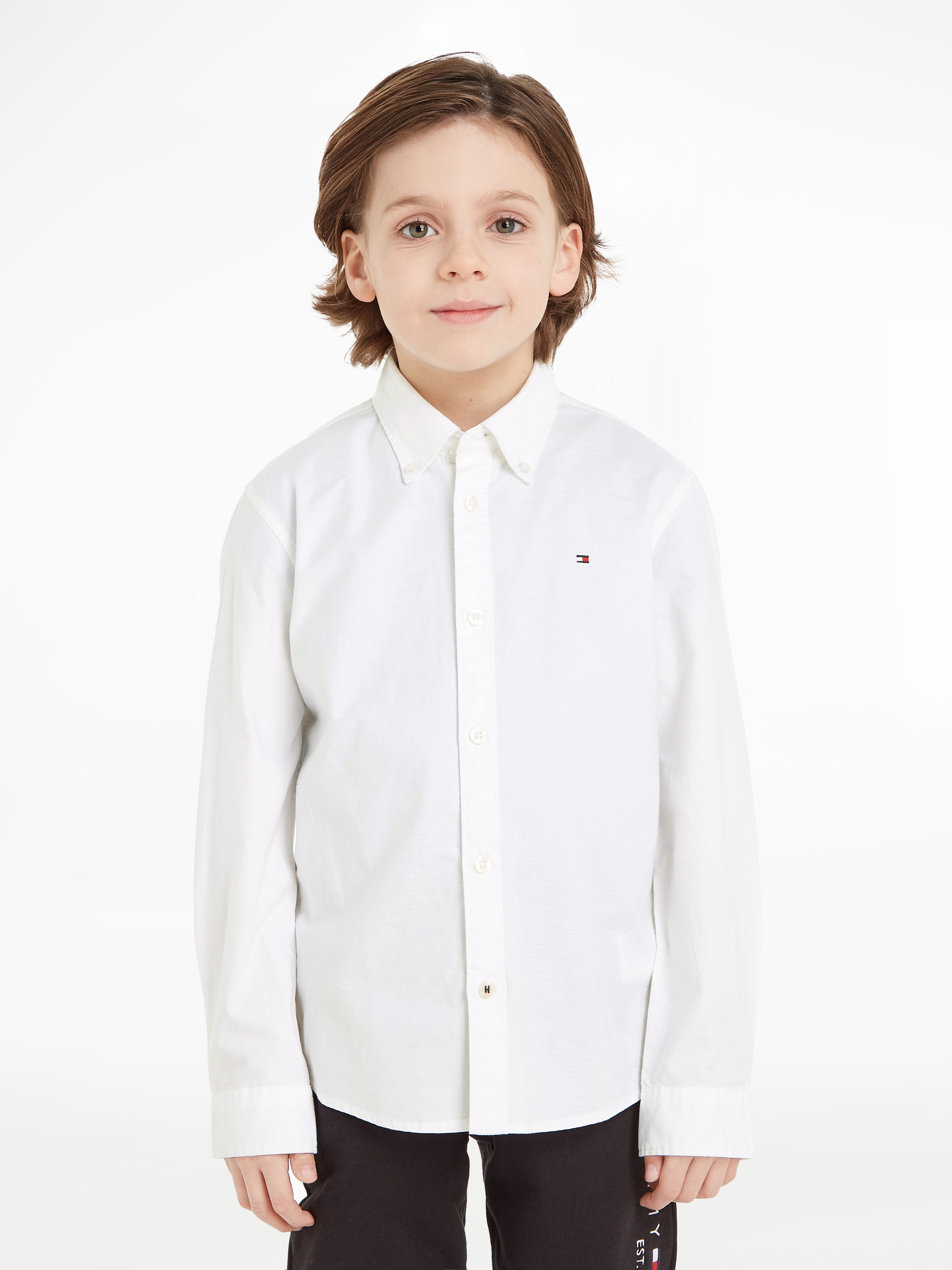 Tommy Hilfiger Chemise à manches longues »BOYS STRETCH OXFORD SHIRT L/S« Enfants jusqu’à 16 ans, col boutonné, manches longues, drapeau logo