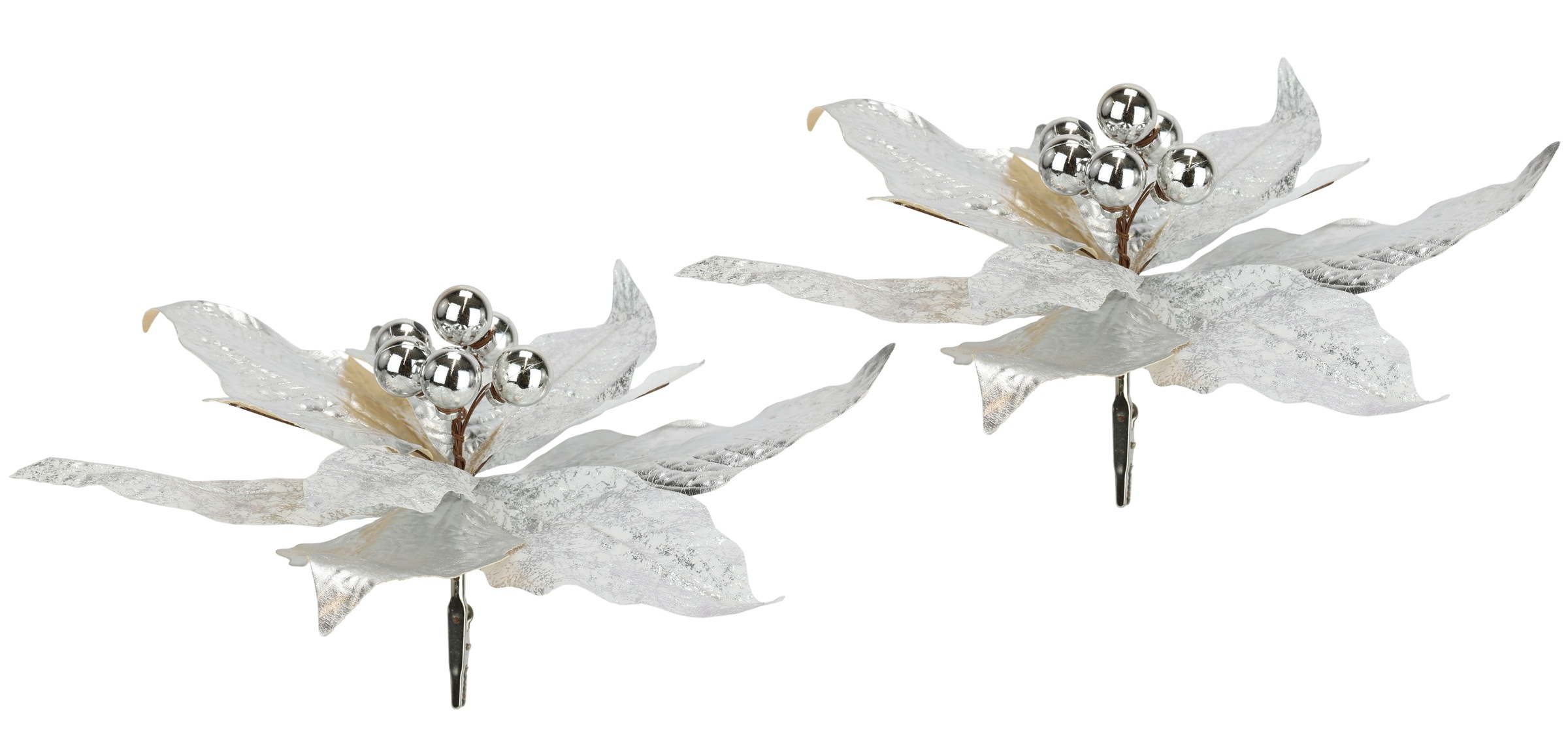I.GE.A. Dekohänger »Poinsettia auf Clip«, (2 St.), 2er Set 28cm Weihnachts-Christstern künstlich Weihnachtsblume goldfarben