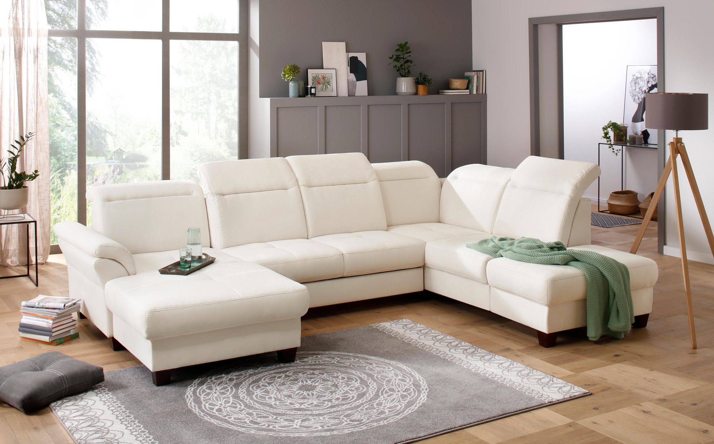 Home affaire Wohnlandschaft »Solvei U-Form« Sitztiefenverstellung und Federkern, wahlweise  Kopfteilverstellung