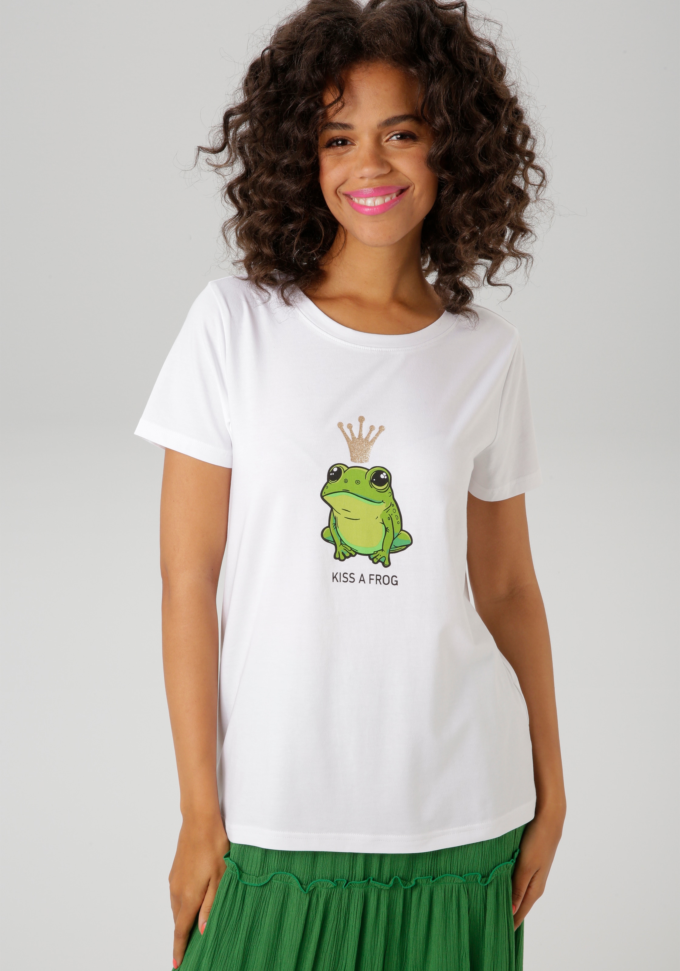 Image of Aniston CASUAL T-Shirt mit Frosch und glitzernder Krone bedruckt
