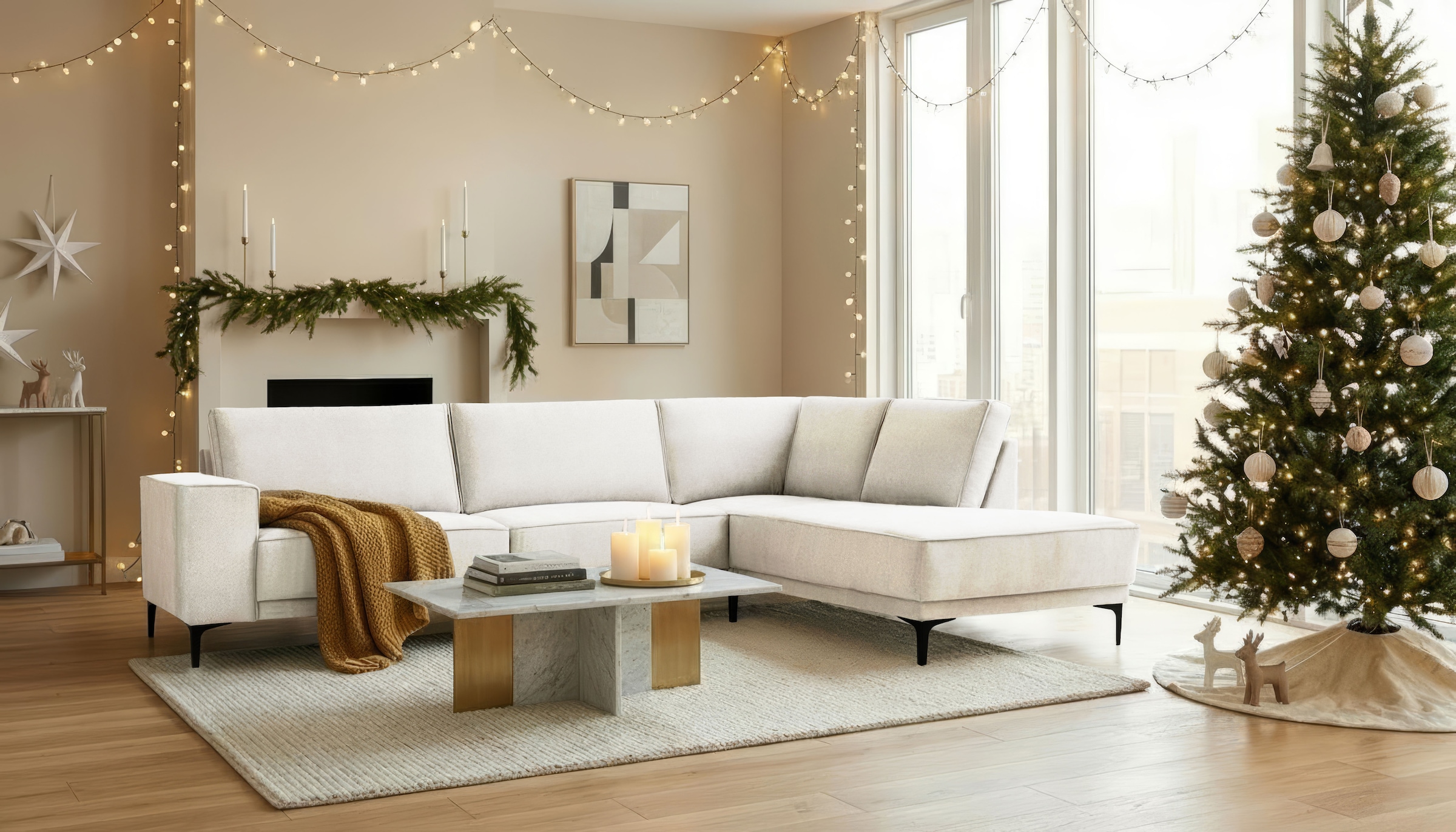 GOODproduct Ecksofa »OLAND L-Form, B: 289 cm, Skandi-Design« Struktur, Flachgewebe, Luxus-Microfaser, Boucle