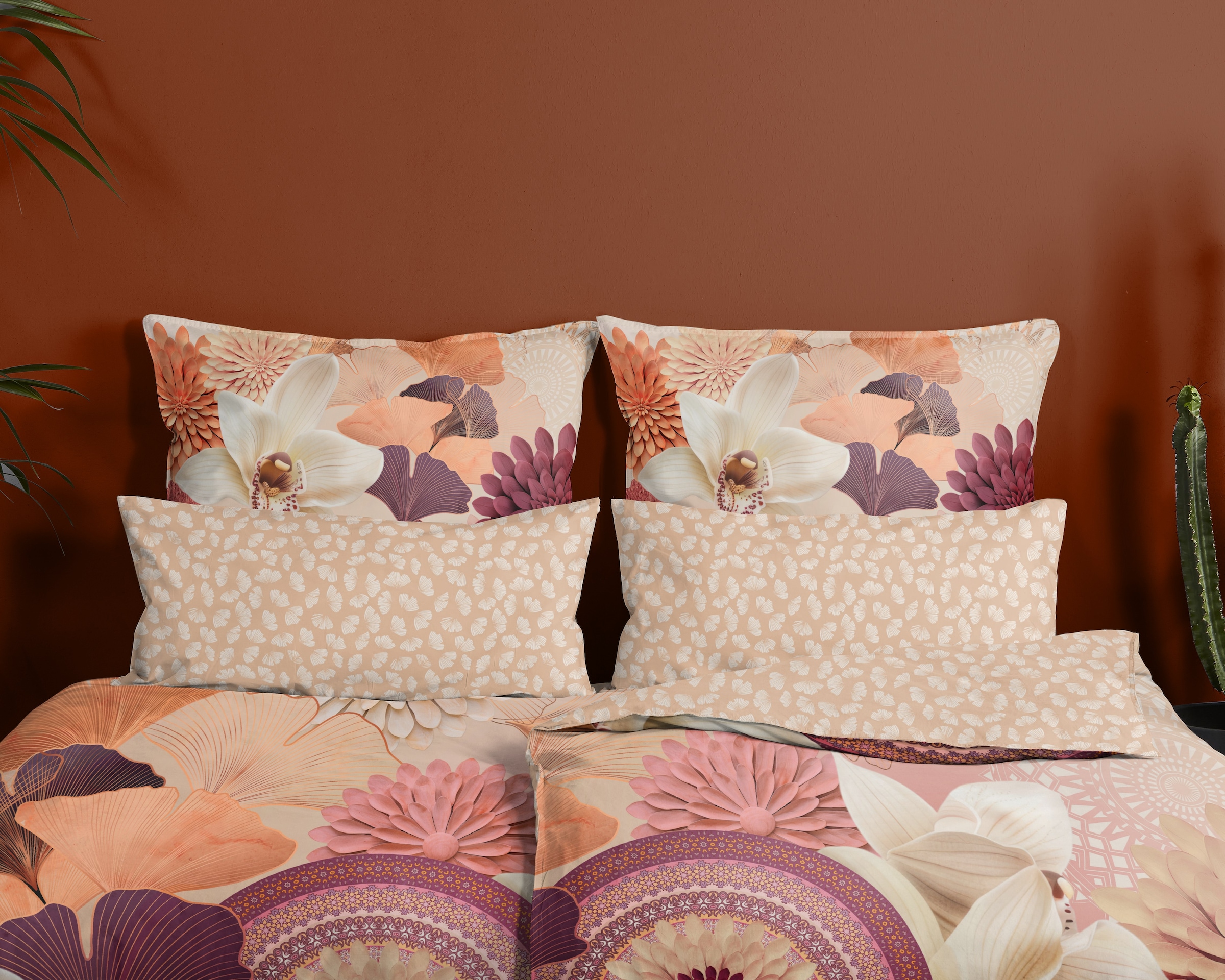 hip Wendebettwäsche »Quente«, Satin, Reissverschluss, Wendeoptik, Mandala, Blume, Sand