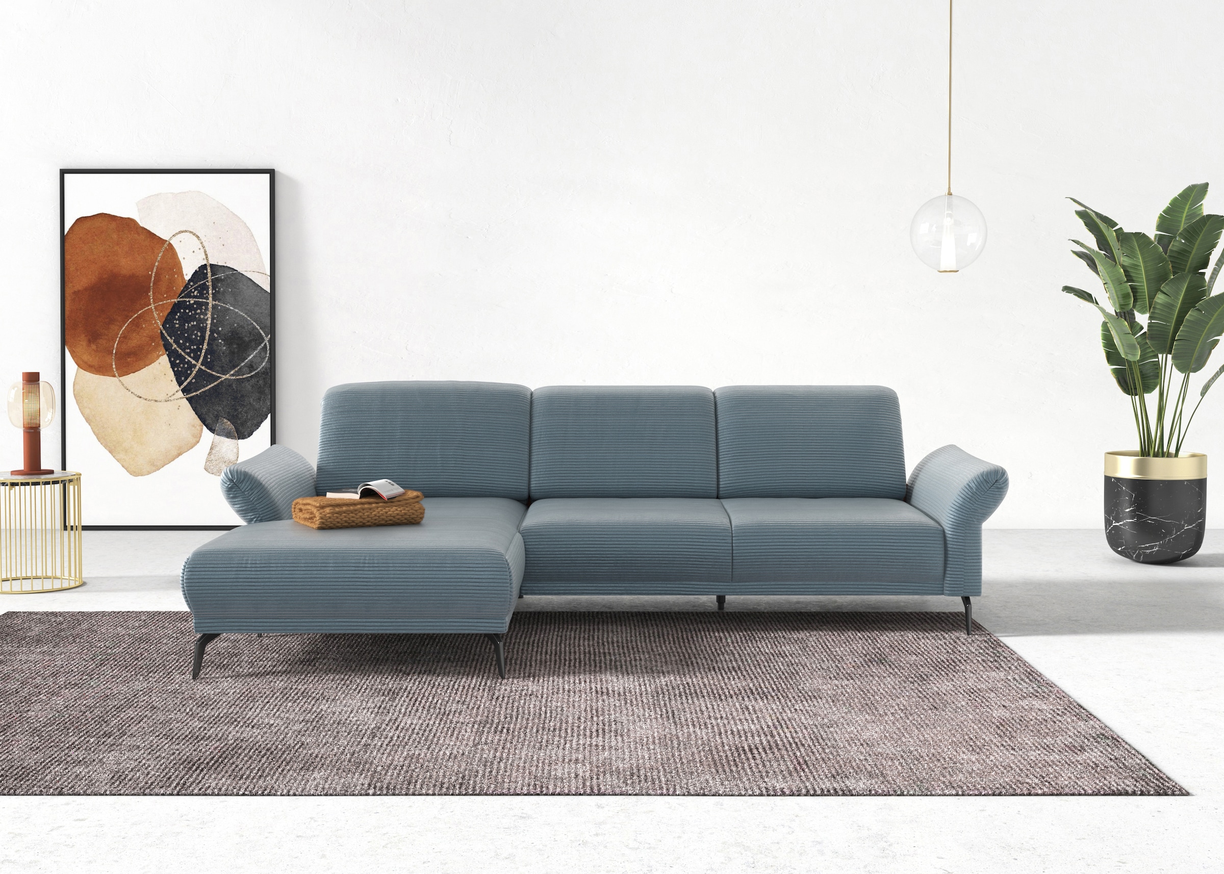 INOSIGN Ecksofa »Coco L-Form«, Sitztiefen-, Arm- und Kopfteilverstellung, Cord-Bezug, Fusshöhe 15 cm