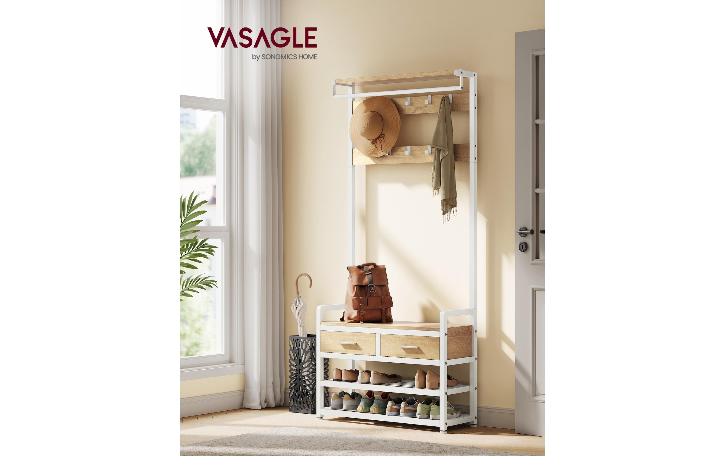 VASAGLE Garderobenständer »80.4 x 30 x 181.6 cm« Garderobenmöbel mit Sitzbank und Stauraum