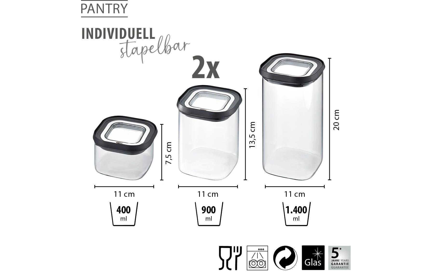 GEFU Vorratsglas »PANTRY« Set, 4 Vorratsgläser, 4 Deckel, 8 tlg. Stapelbar, luftdicht, transparent, platzsparend