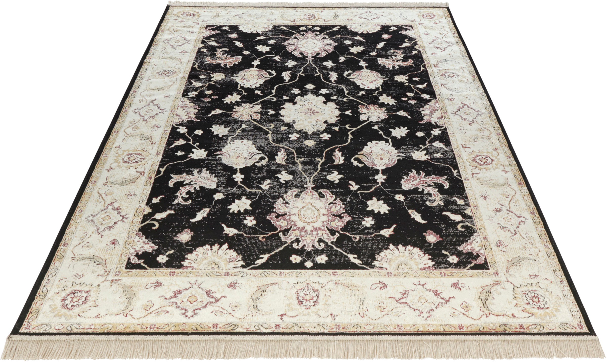 Image of NOURISTAN Designteppich »Nain Urmia«, rechteckig, 3 mm Höhe, Viskose mit Fransen, Orient Design, Seiden Optik, Wohnzimmer, Schlafzimmer, Strapazierfähig, Pflegeleicht bei Ackermann Versand Schweiz