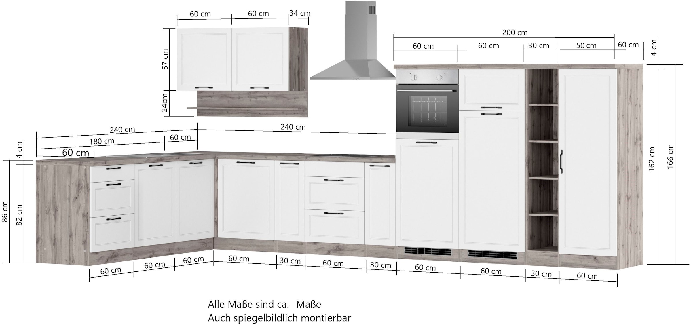 KOCHSTATION Cuisine d'angle »KS-Lana« largeur 240/440 cm, avec ou sans appareils électriques