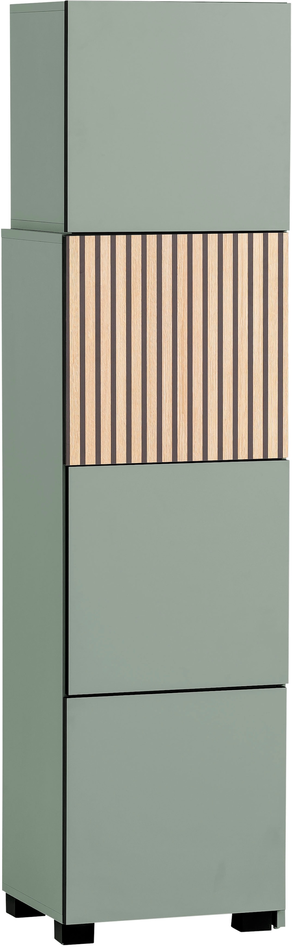 welltime Schieberegal »Alexa, Breite variabel von 40 bis 70 cm« Türfront mit Akustikprint, grifflose Öffnung