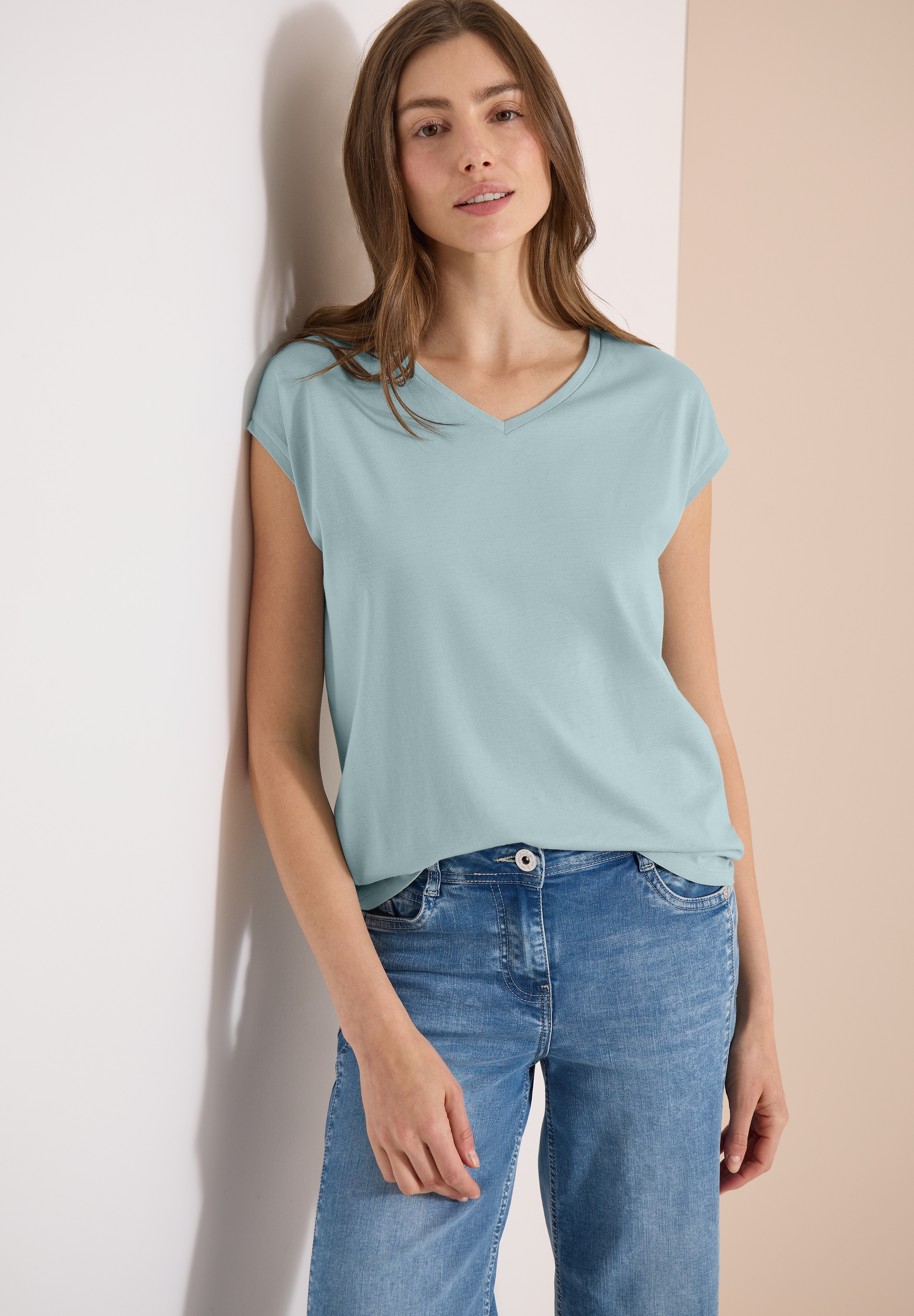 Image of Cecil Kurzarmshirt Sommershirt mit V-Neck