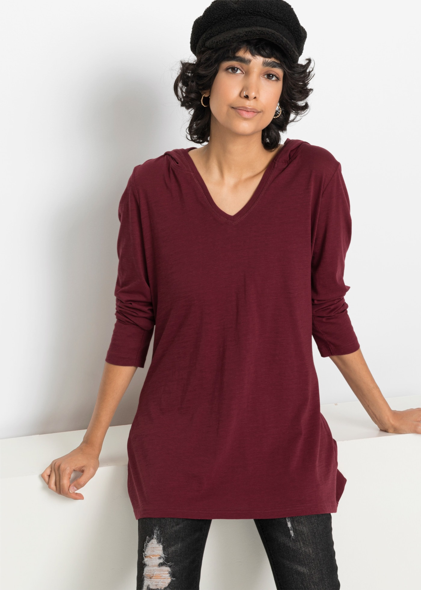 Image of bonprix Longshirt mit Kapuze, A-Linien-Passform, aus Baumwolle