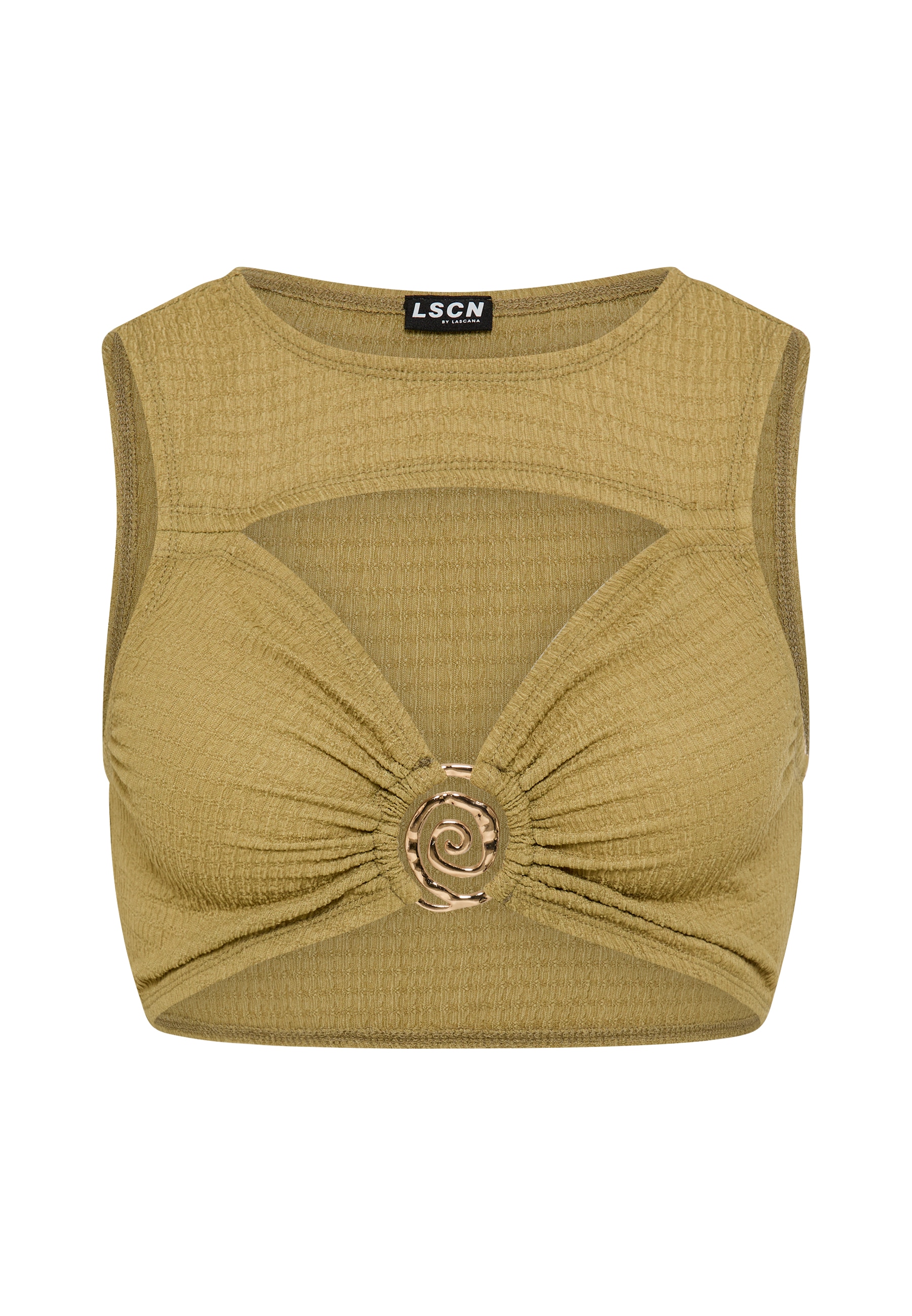 LSCN by LASCANA Crop-Top en tissu froissé doux avec accessoire décoratif