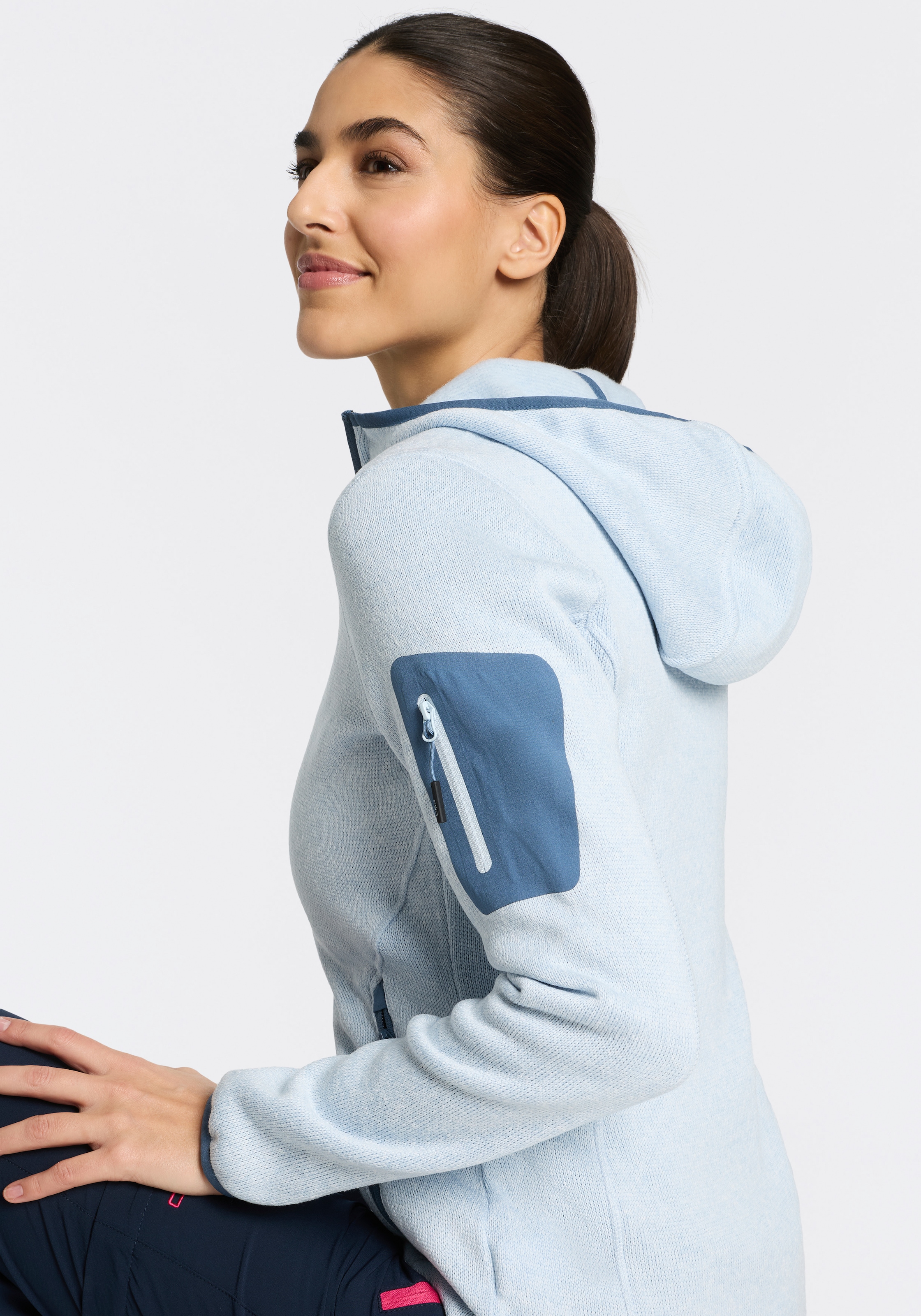 CMP Strickfleecejacke »KNITTED MELANGE HOODY WOMAN HOODY JACKET« mit Kapuze mit Reissverschlusstaschen, atmungsaktiv, schnell trocknend