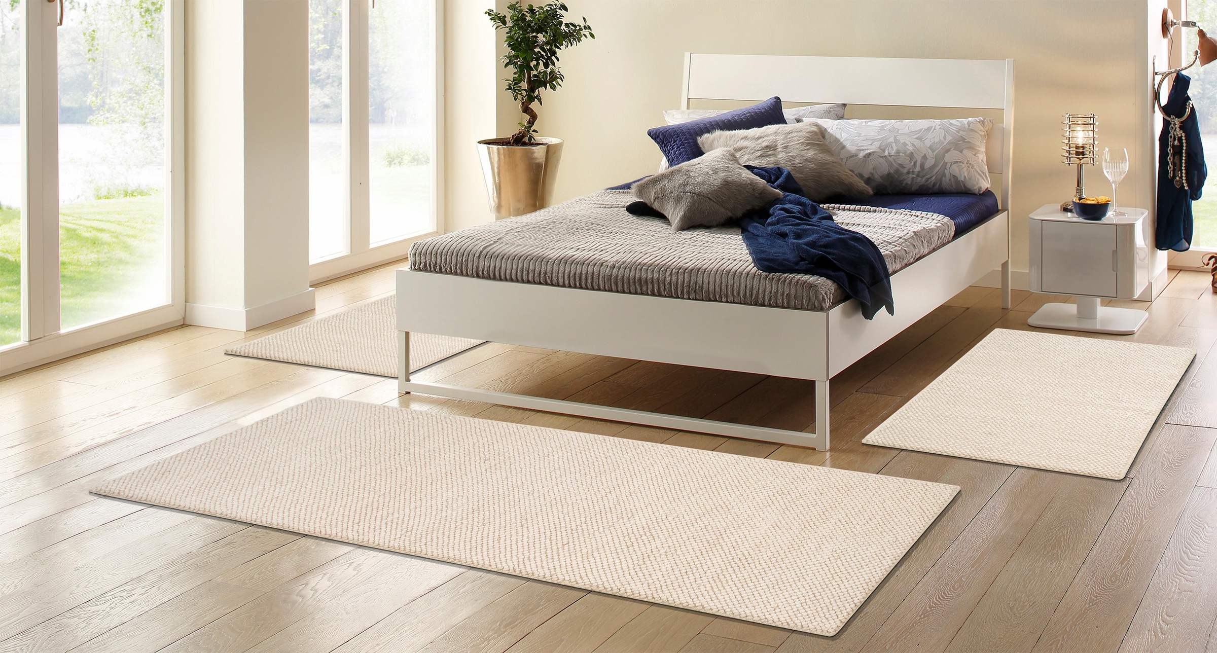 Image of my home Bettumrandung »Wolly«, (3 tlg.), Bettvorleger, Wolle, handgewebt, einfarbiges Läufer-Set für das Schlafzimmer bei Ackermann Versand Schweiz