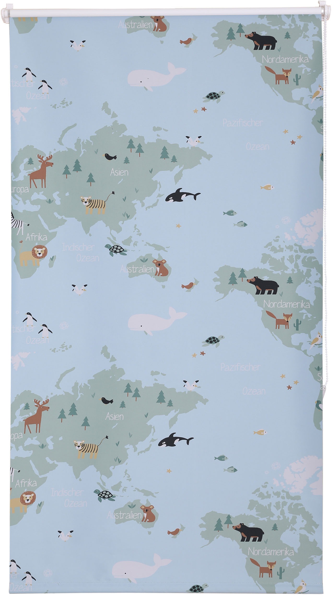 Image of Lüttenhütt Verdunklungsrollo »Weltkarte«, verdunkelnd, energiesparend, freihängend, Klemmfix, Kinderrollo im Fixmass, Tiere, Ozean bei Ackermann Versand Schweiz