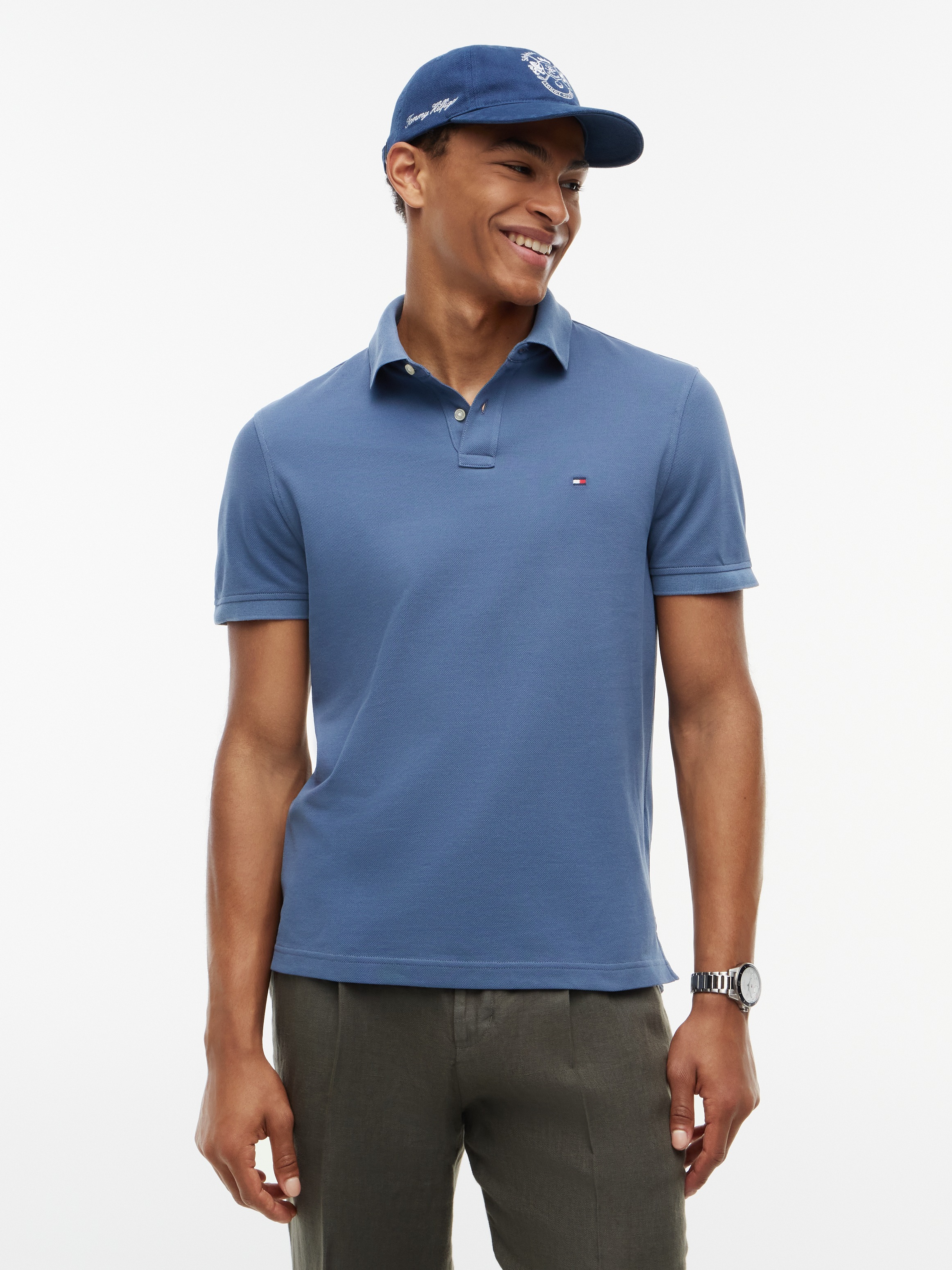 Tommy Hilfiger Polo »1985 REGULAR POLO mit Kontraststreifen und Knopfleiste« uni, sportif, coupe régulière, mélange coton, col polo