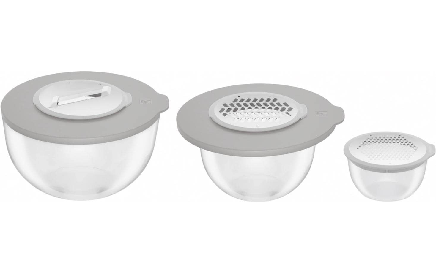 Zwilling Reibeaufsatz »Fresh & Save BOWLS - Zubehör-Set, Accessoire-Set, 5-teilig« Spritzschutz, 3 Reibeaufsätze, backofenfeste Anti-Rutsch-Silikonmatte