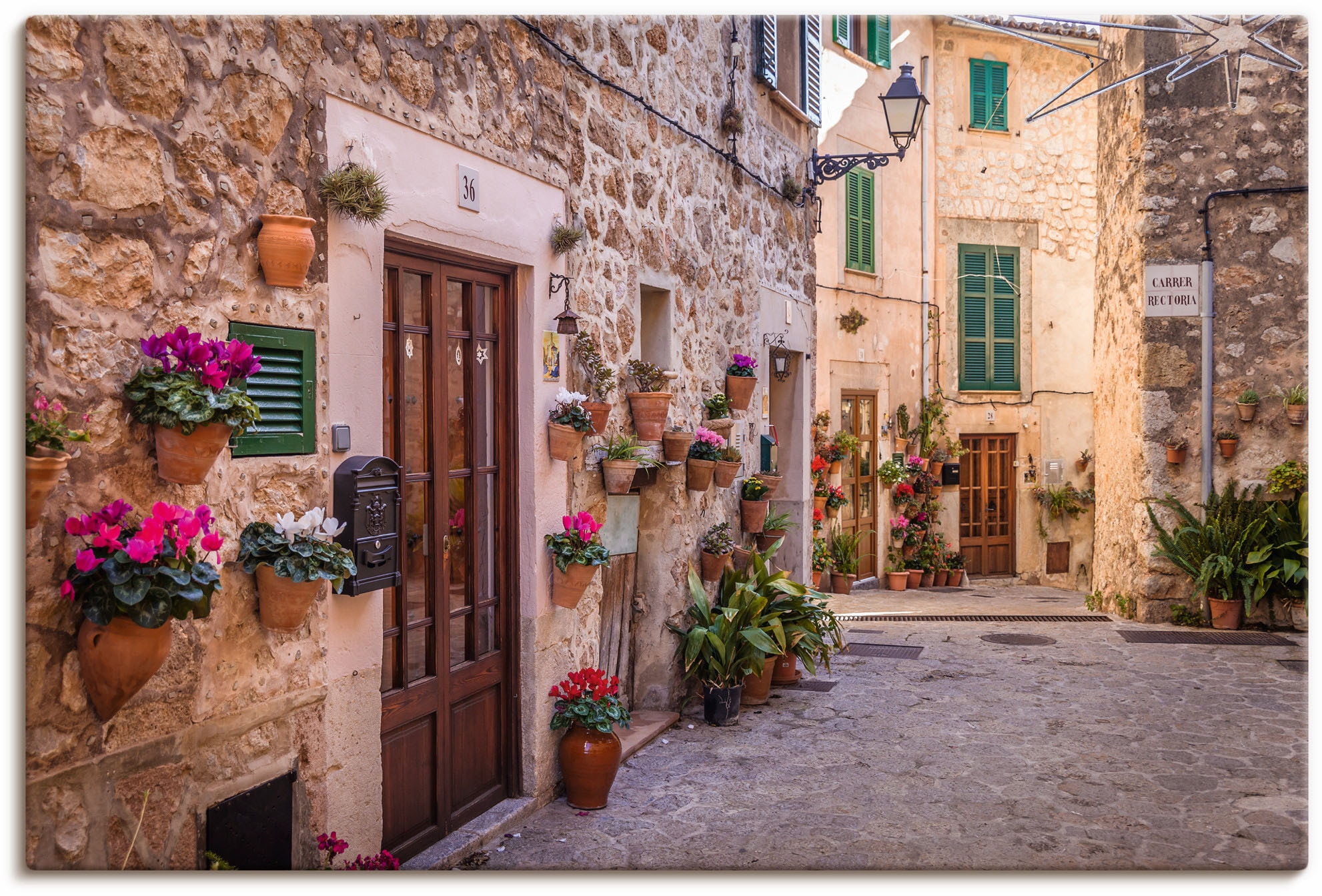 Image of Artland Leinwandbild "Altstadtgasse in Valldemossa II" Mallorca 1 Stk. tlg. auf Holzrahmen gespannt