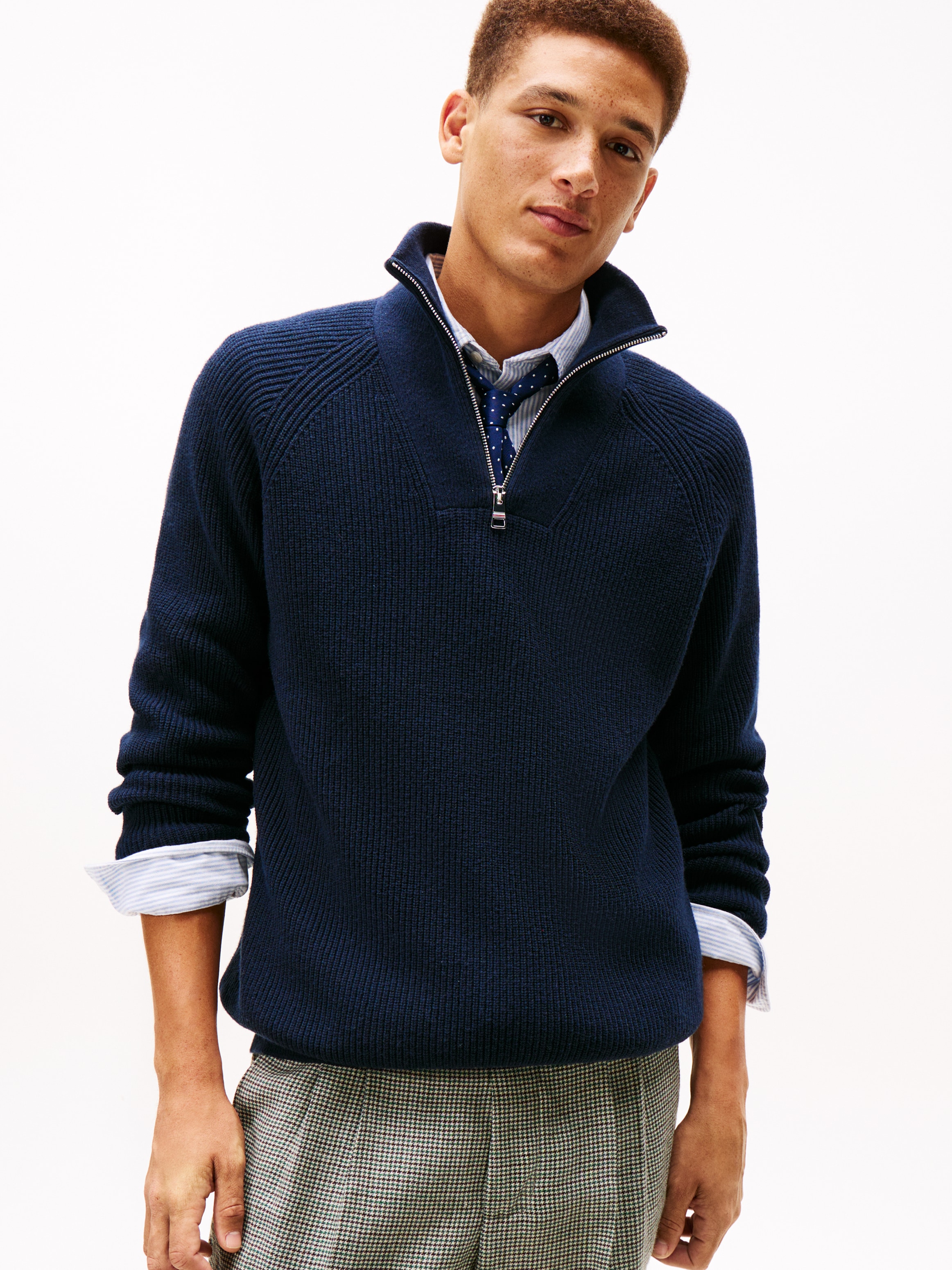 Image of Tommy Hilfiger Troyer "FISHERMAN RIB ZIP MOCK" relaxed fit, Stehkragen mit Reissverschluss