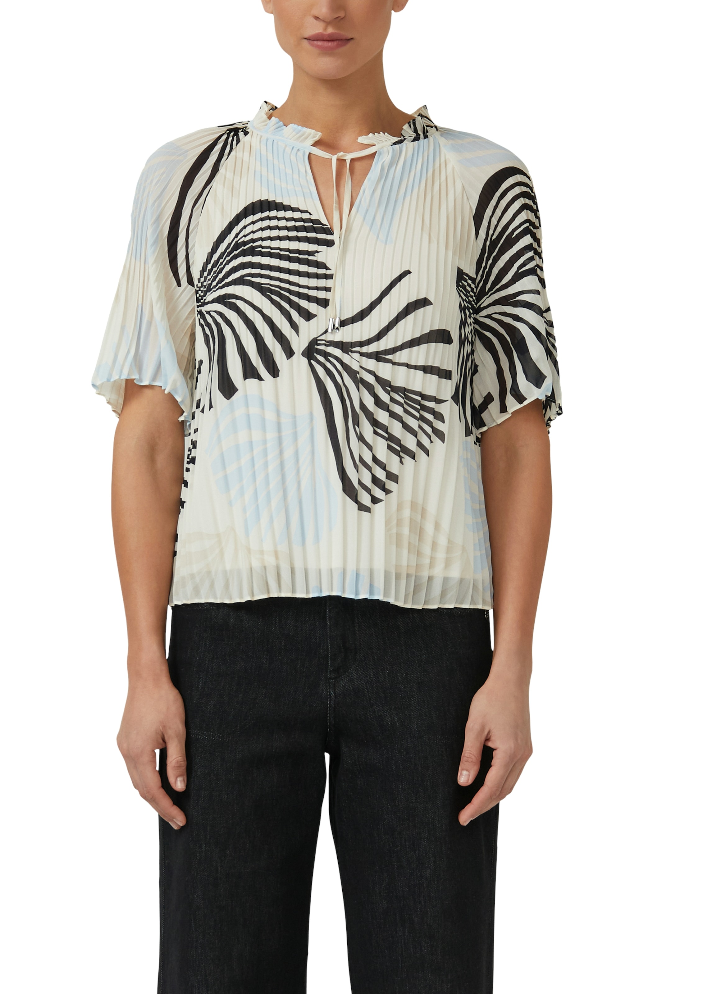 Image of s.Oliver BLACK LABEL Plisseebluse leicht ausgestellte 3/4-Ärmel, mit Schleife am Ausschnitt