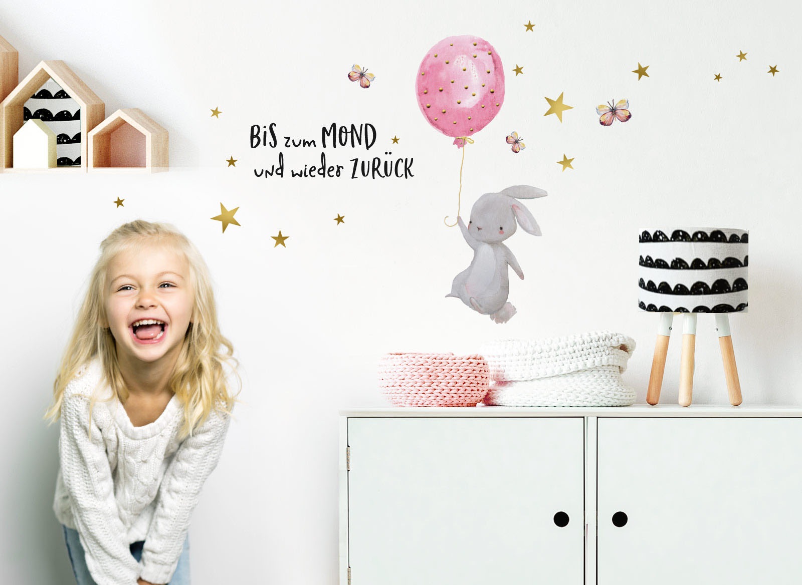 Image of little DECO Wandtattoo »Little Deco Wandtattoo Hase mit Luftballon Rosa & Spruch Bis zum Mond« bei Ackermann Versand Schweiz