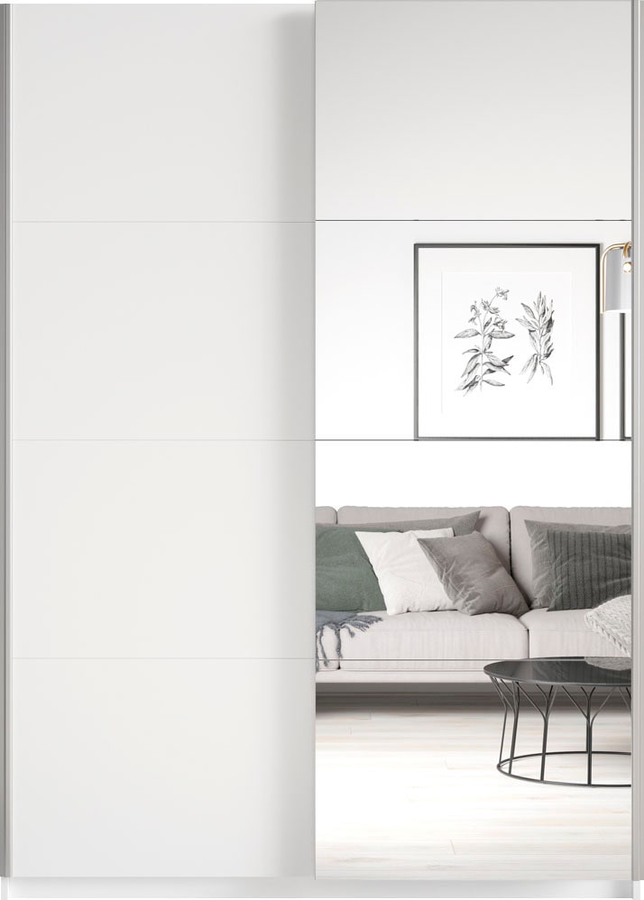 Home affaire Schwebetürenschrank »Beta Schiebetürenschrank Kleiderschrank Wäscheschrank« mit Spiegel, INKLUSIVE kompletter Innenausstattung, Metallgriffe