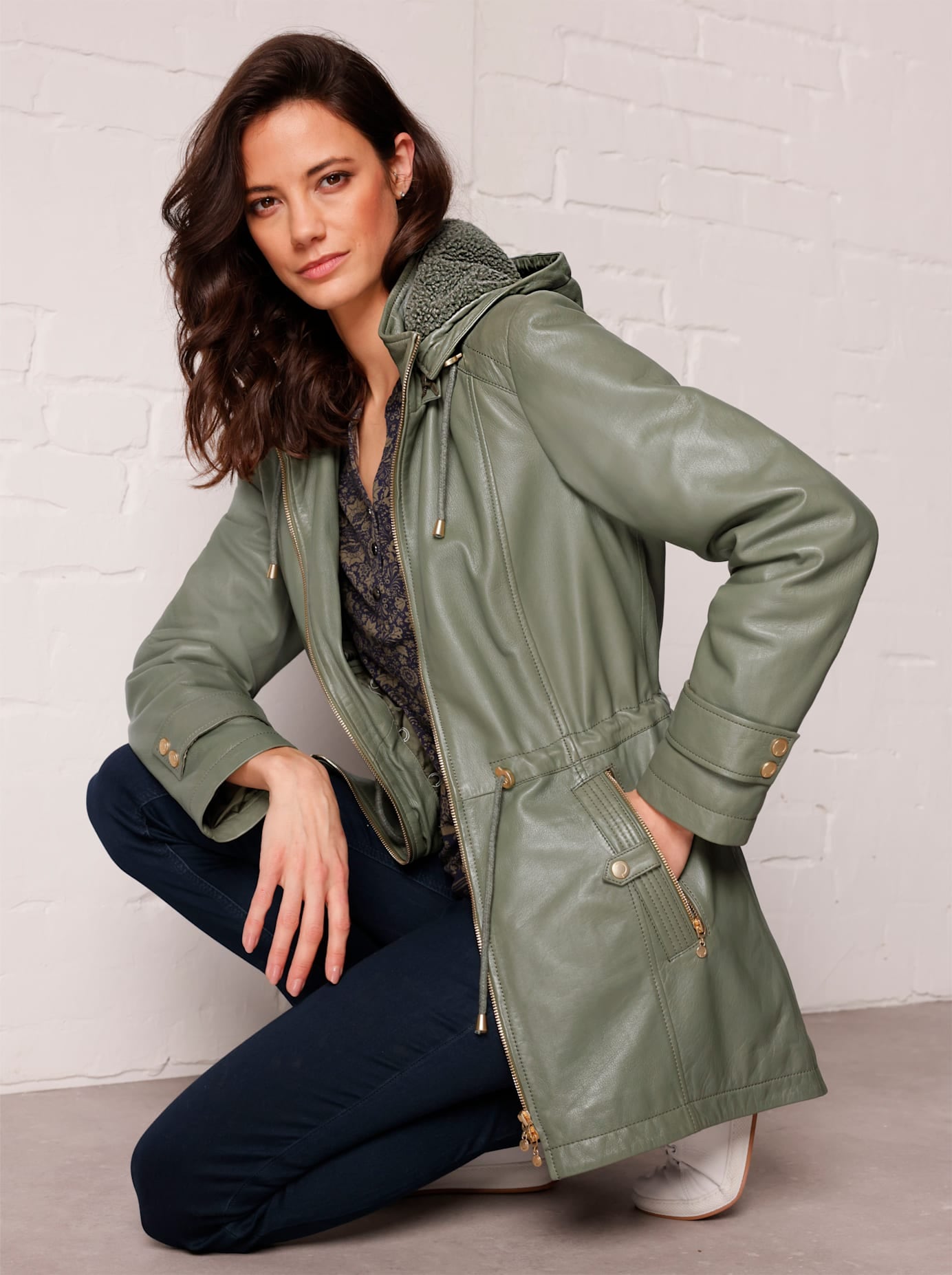Image of CREATION L PREMIUM Lederjacke mit Kapuze