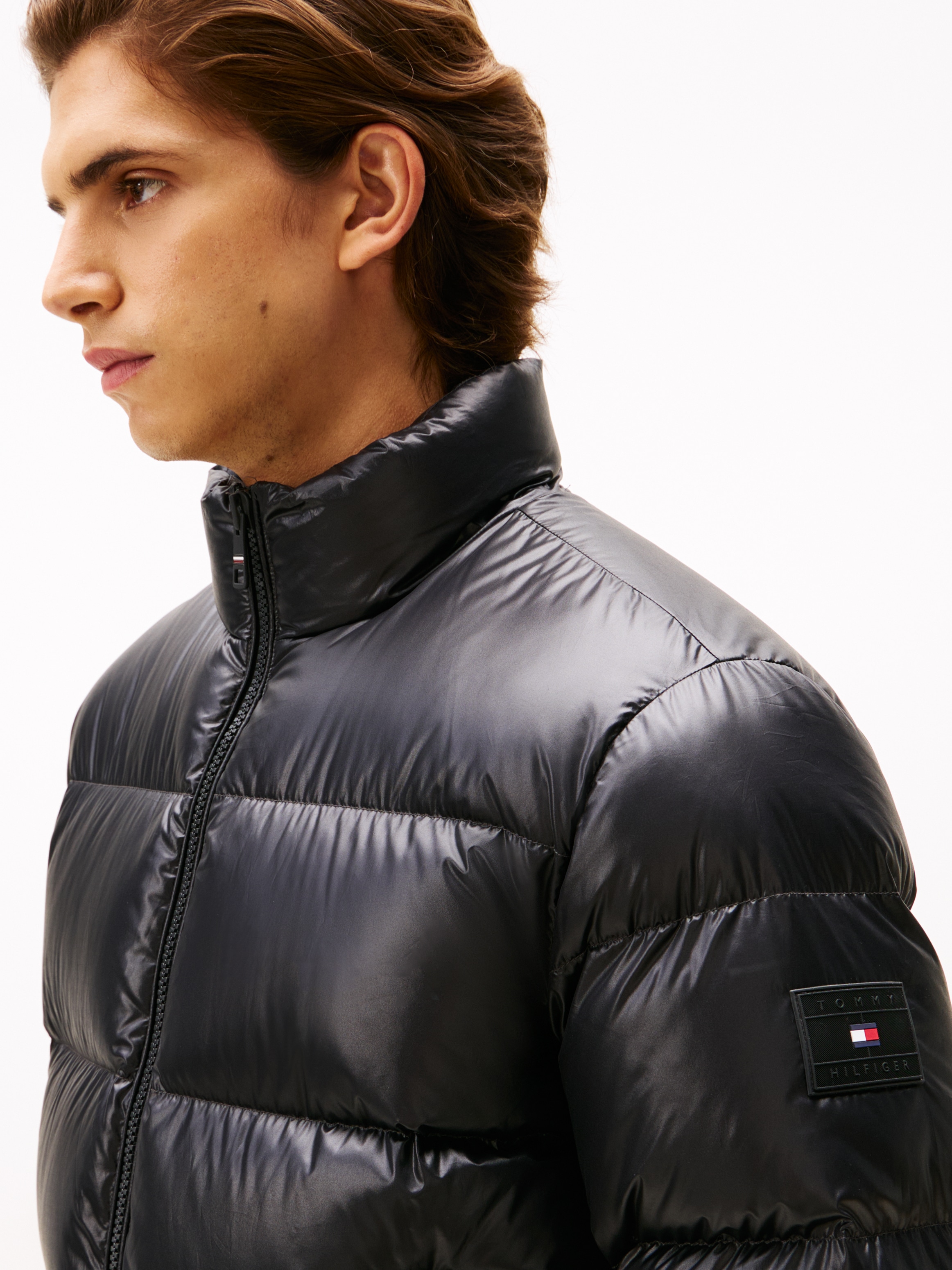 Tommy Hilfiger Veste matelassée »SHINY DOWN STAND PUFFER« Winterjacke, Outdoorjacke, glänzende Oberfläche