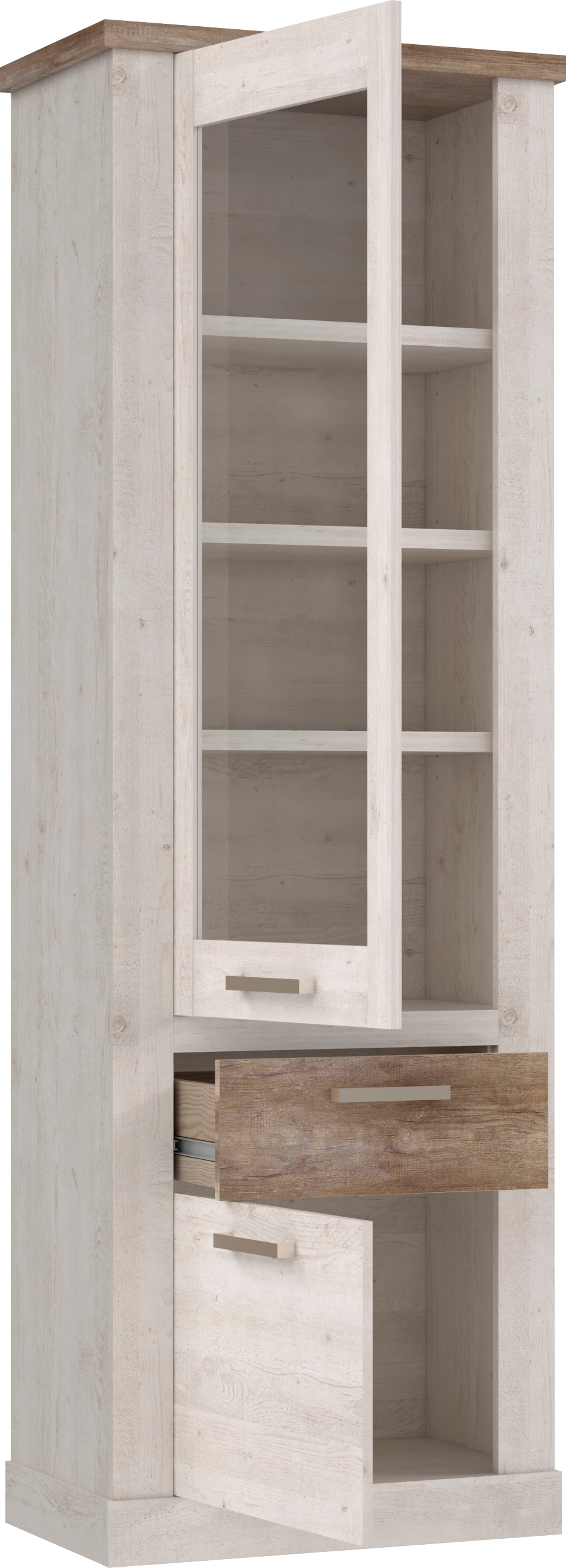 FORTE Vitrine »Duro« Höhe 212 cm, Glasvitrine mit Schublade, im Landhausstil