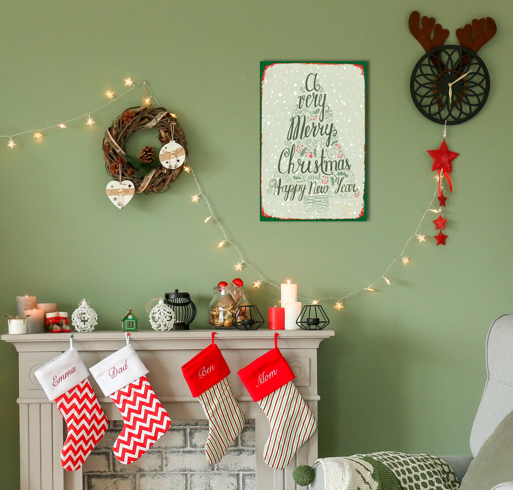 Image of queence Metallbild "A Very Merry Christmas" Baumbilder Schriftzug Weihnachten 1 Stk. tlg. Stahlschilder