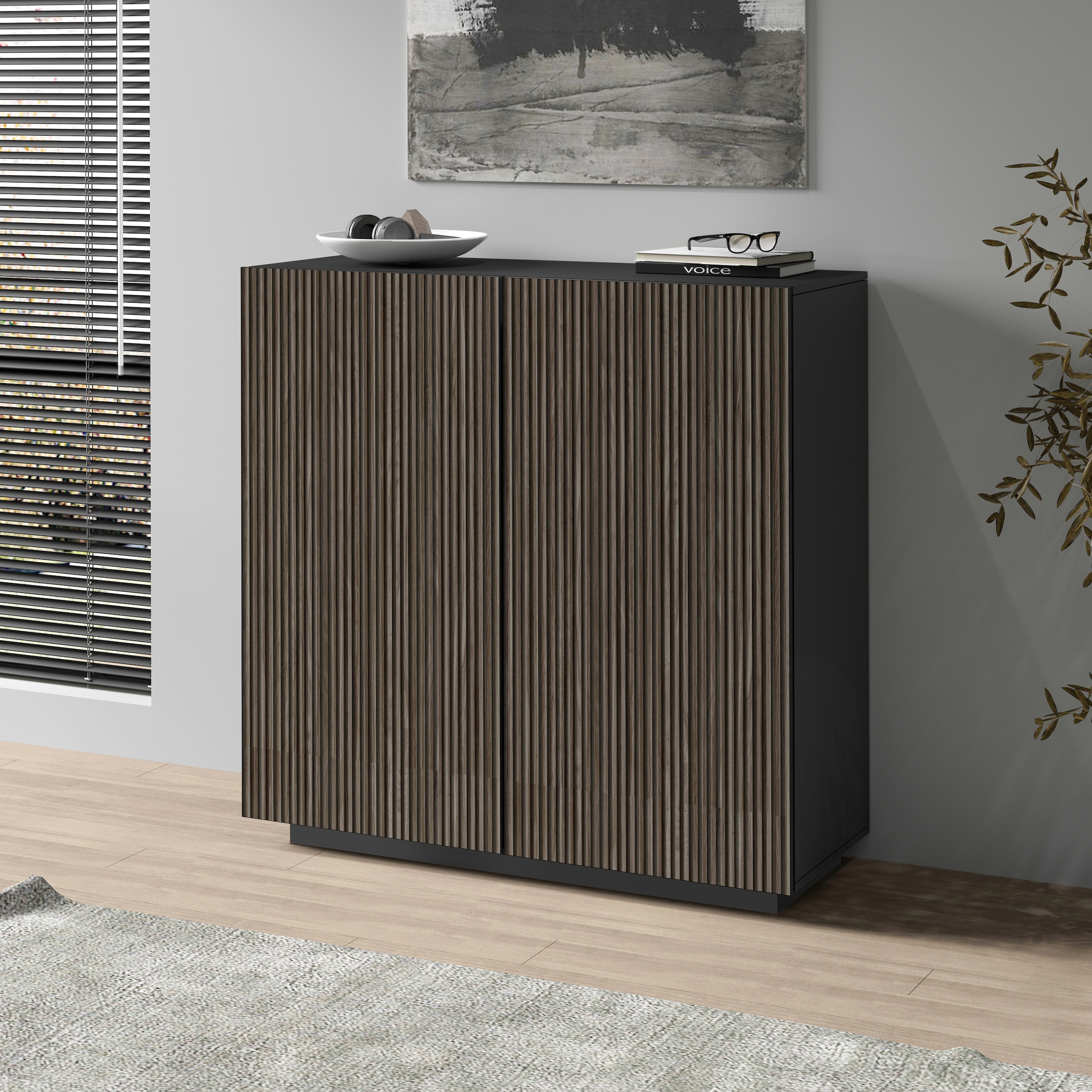 Highboard »Vega,Highboard,Kommode,120 cm«, mit 2 Türen,Fronten mit Rillen-Optik