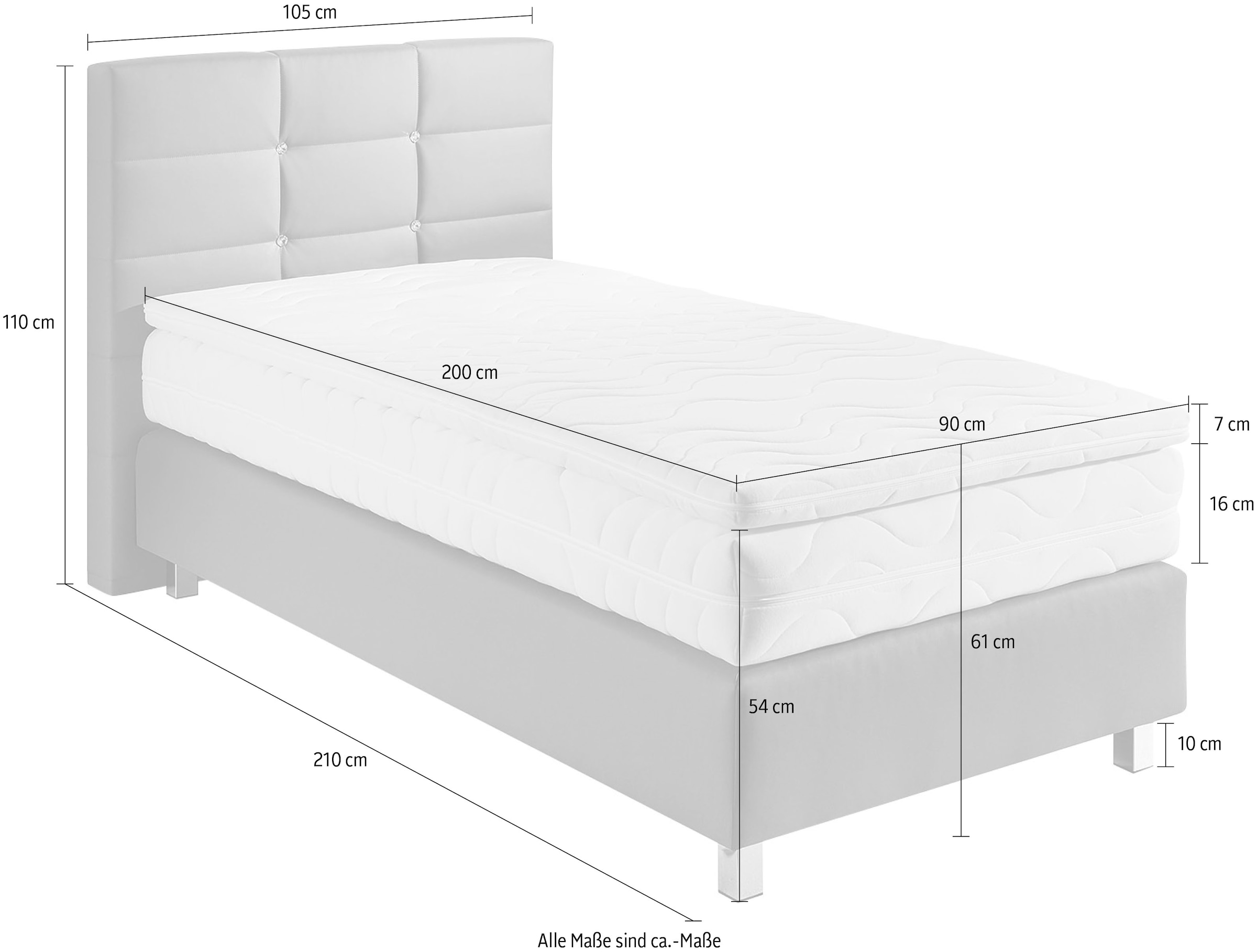 Westfalia Schlafkomfort Lit boxspring avec boutons effet cristal, avec ou sans surmatelas