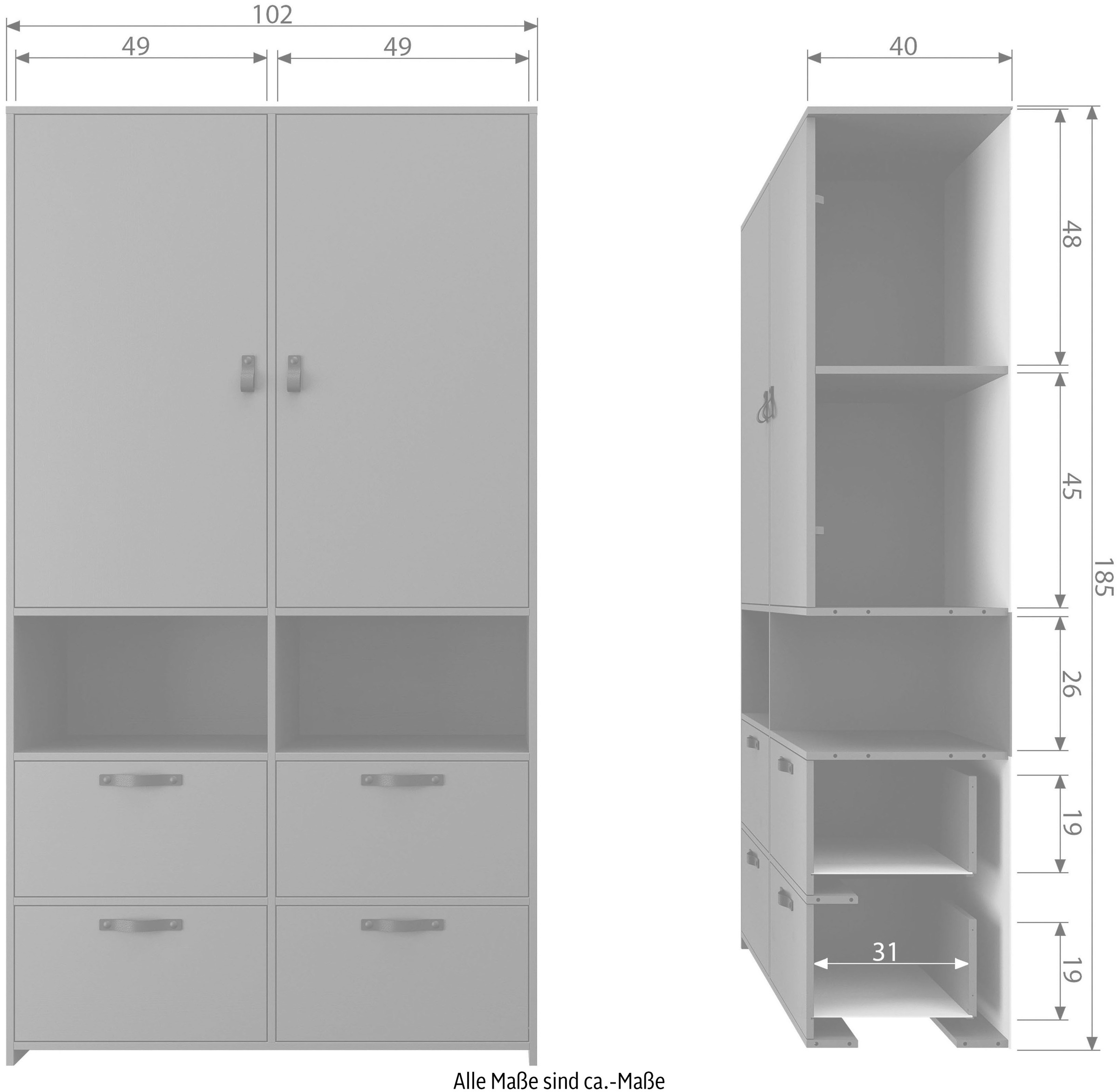 WOOOD Garderobenschrank »Stage FSC®-Kiefernholz Schutzlackiert, H 185 x B 103 x T 40 cm« Ledergriffe, kombinierbar, einfach zu montierbar, pfleigleicht