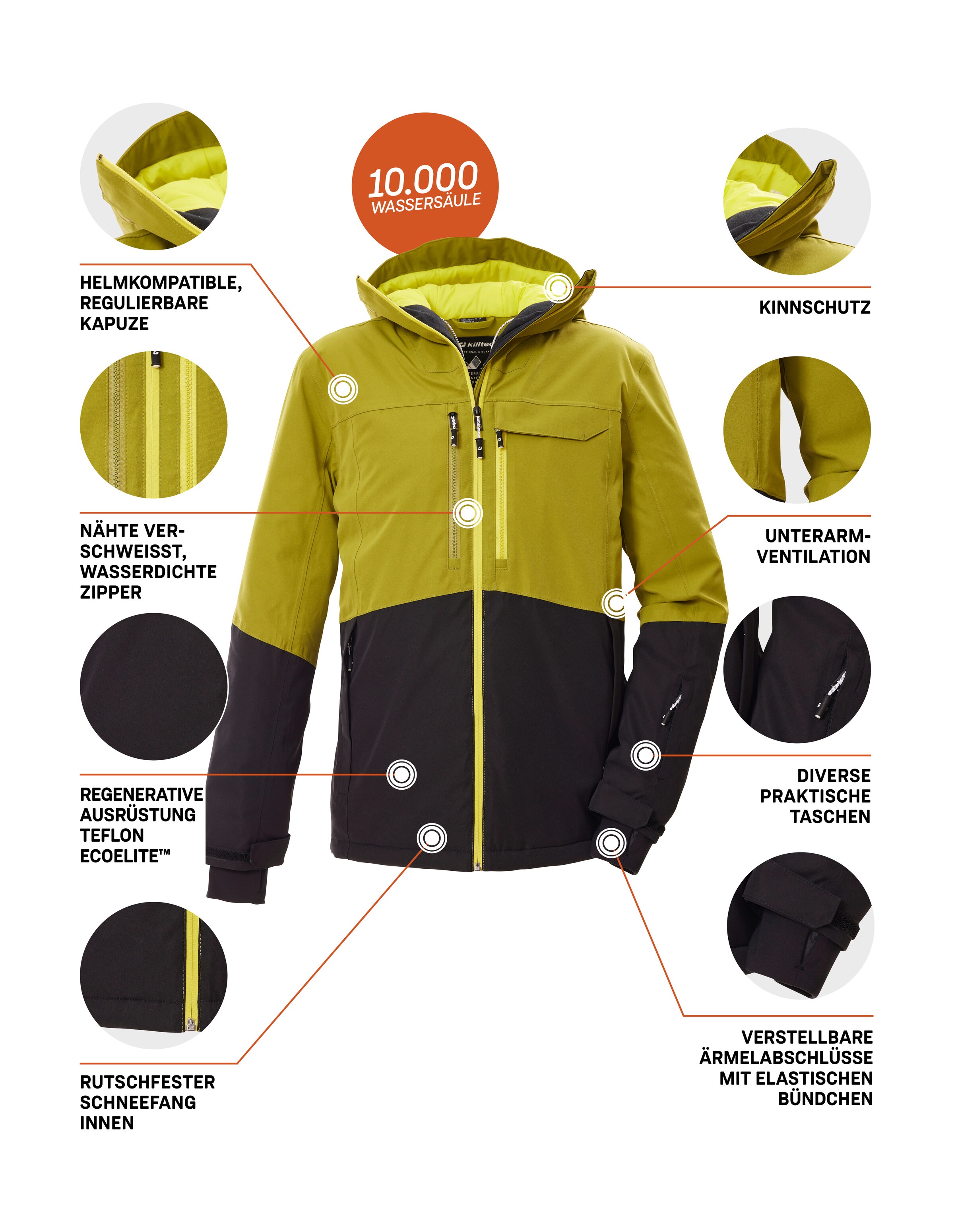 Killtec Veste de ski »KSW 280 MN SKI JCKT« veste homme imperméable avec pare-neige et Teflon EcoElite™