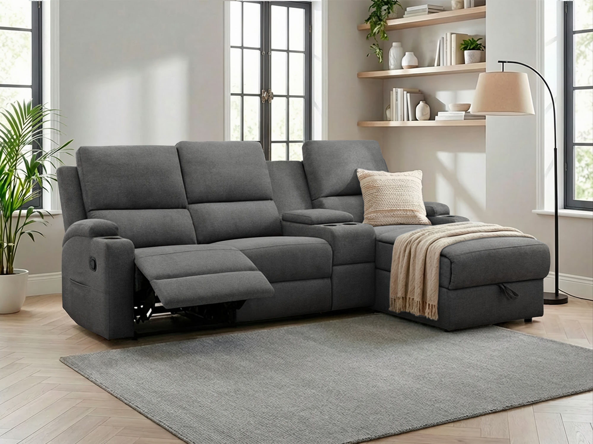 GOODproduct Ecksofa »NAPORI Struktur, Multimediasofa, 3er Kinosessel XXL, L-Form« Kinosofa, manuelle o. elektr. Relaxfunktion, Staufach, Getränkehalter