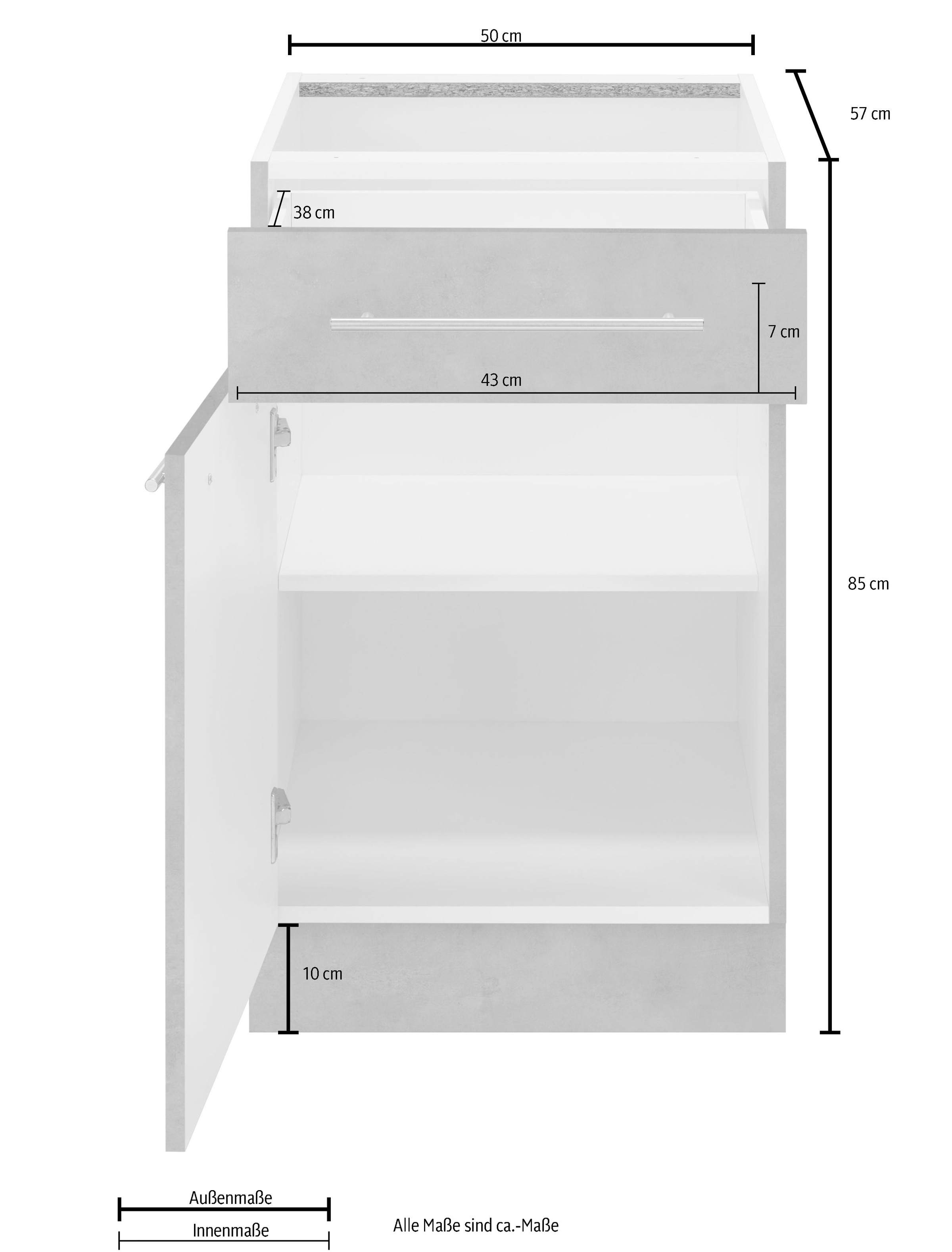 wiho Küchen Unterschrank »Flexi2, Breite 50 cm, Soft-Close bei der Tür« mit Schubkasten, inkl. verstellbaren Einlegeboden