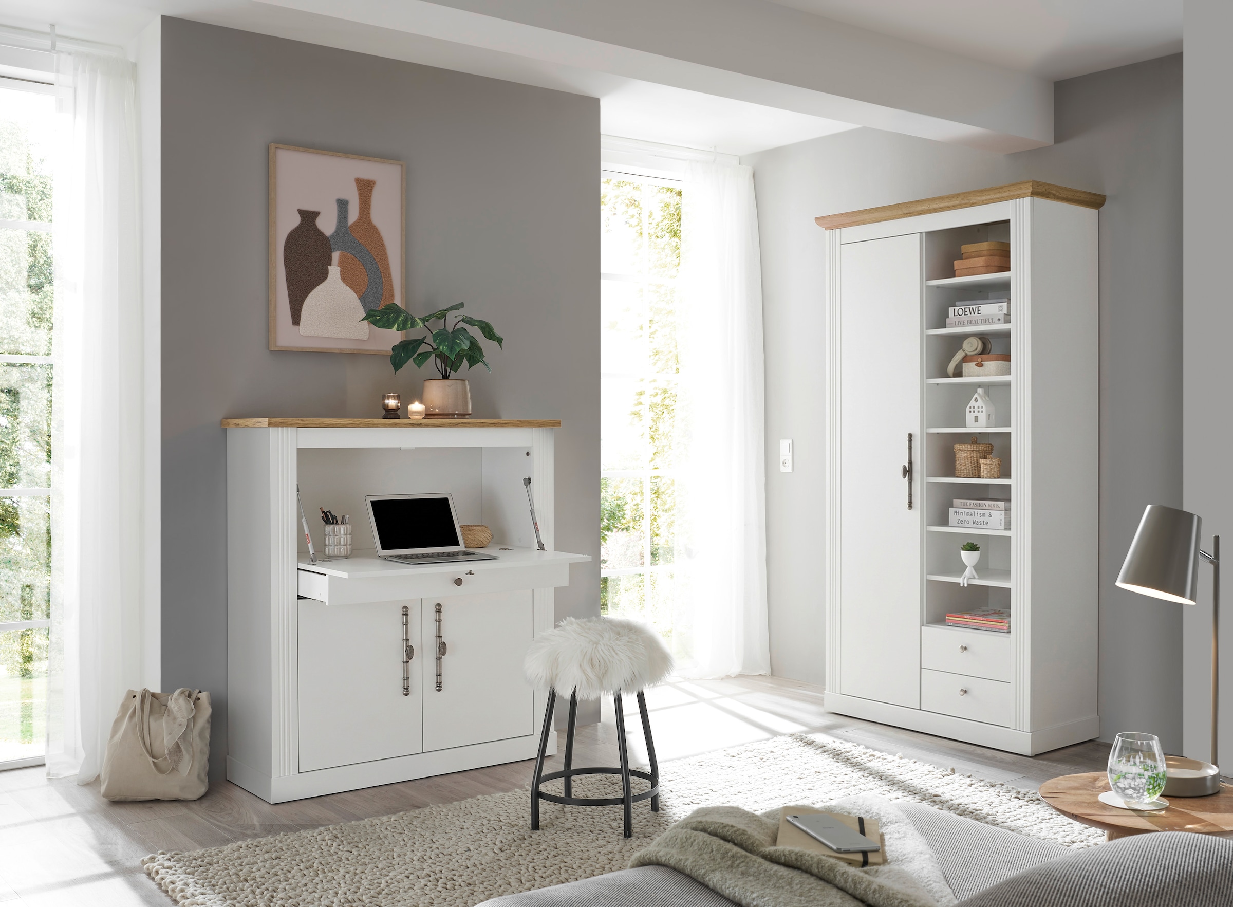 GOODproduct Sekretär »Westminster, PC-Schrank mit klappbarer Tischplatte, Schreibtisch« Home-Office-Schreibtisch, Monitor-/Laptopfach, mit Kabelkanal