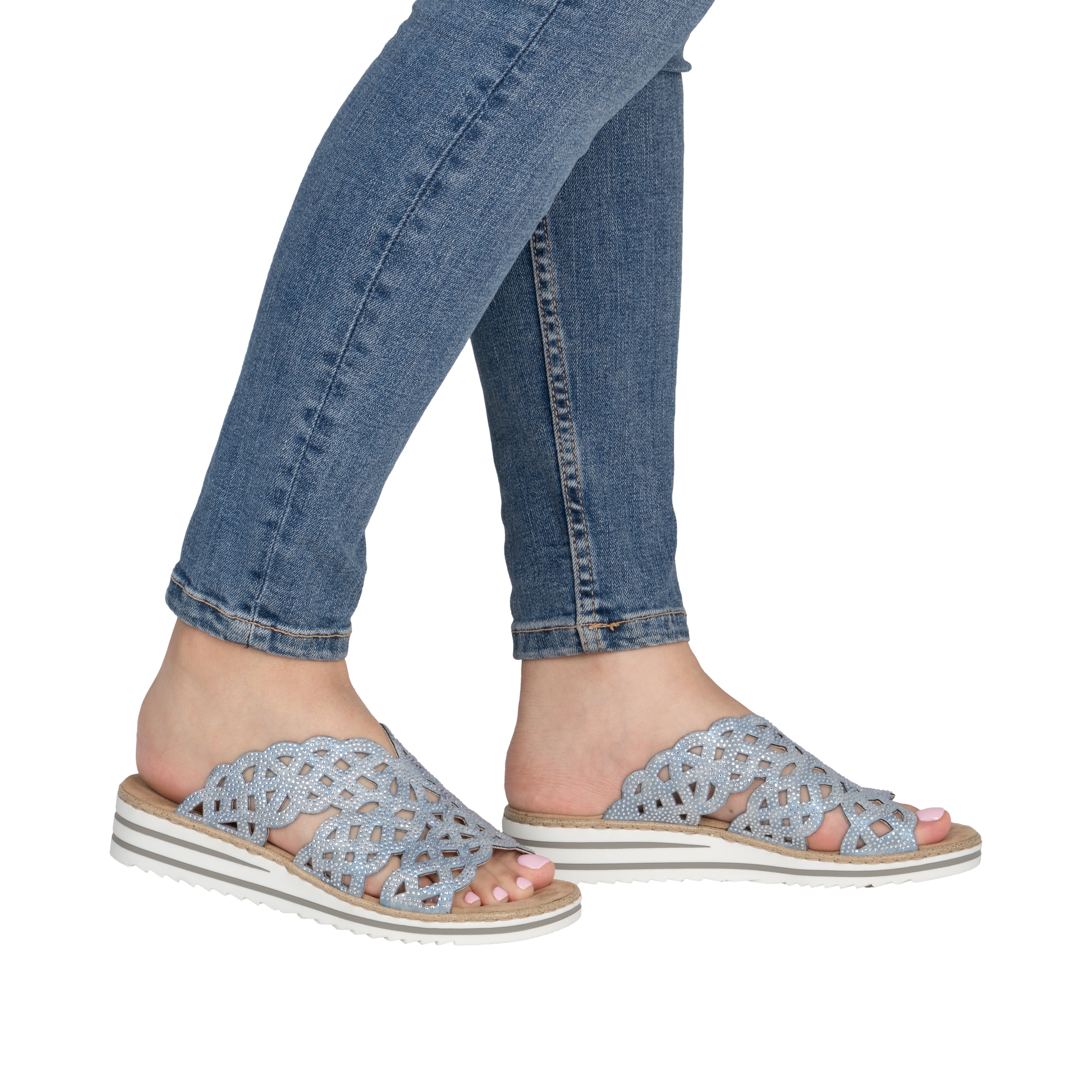 Rieker Pantolette  chaussure d'été, chaussure de plage, chausson, talon compensé, avec strass