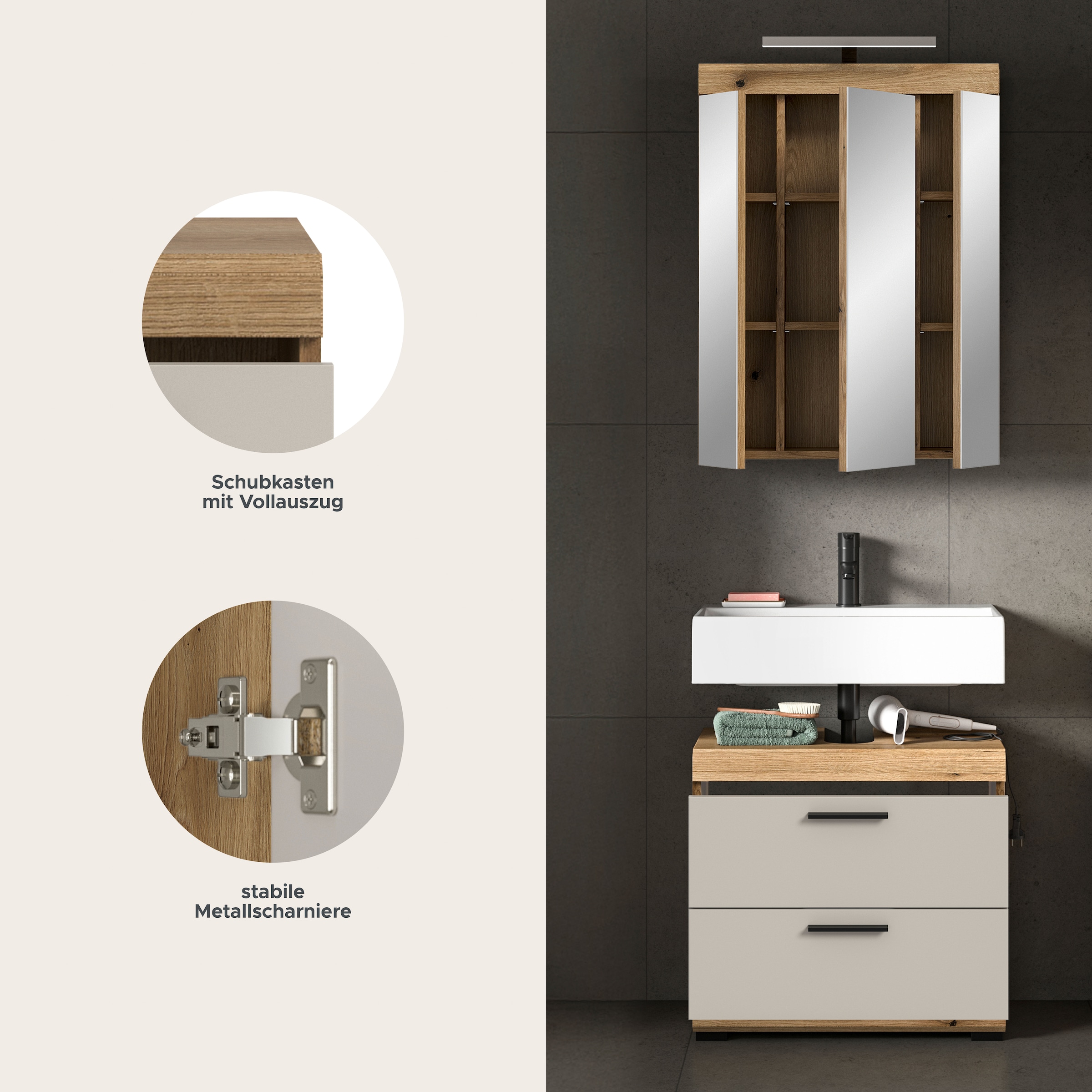 welltime Badmöbel-Set »Siena, 2 teilig, inklusive LED Beleuchtung, bestehend aus:« Set, TOPSELLER!, 