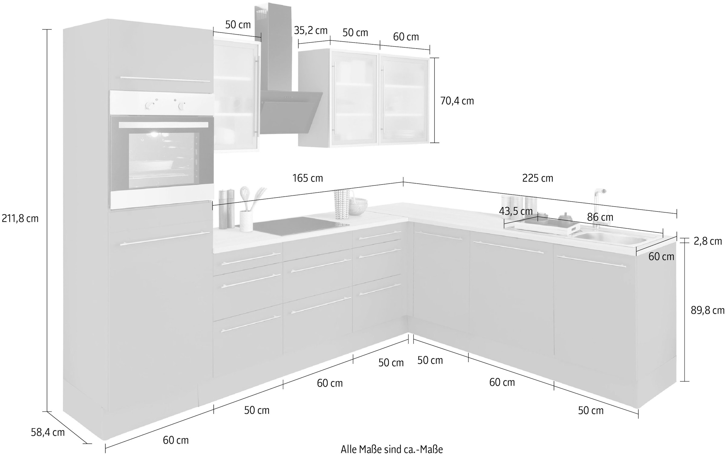 OPTIFIT Winkelküche »Bern«, Stellbreite 285x225 cm, wahlweise mit E-Geräten