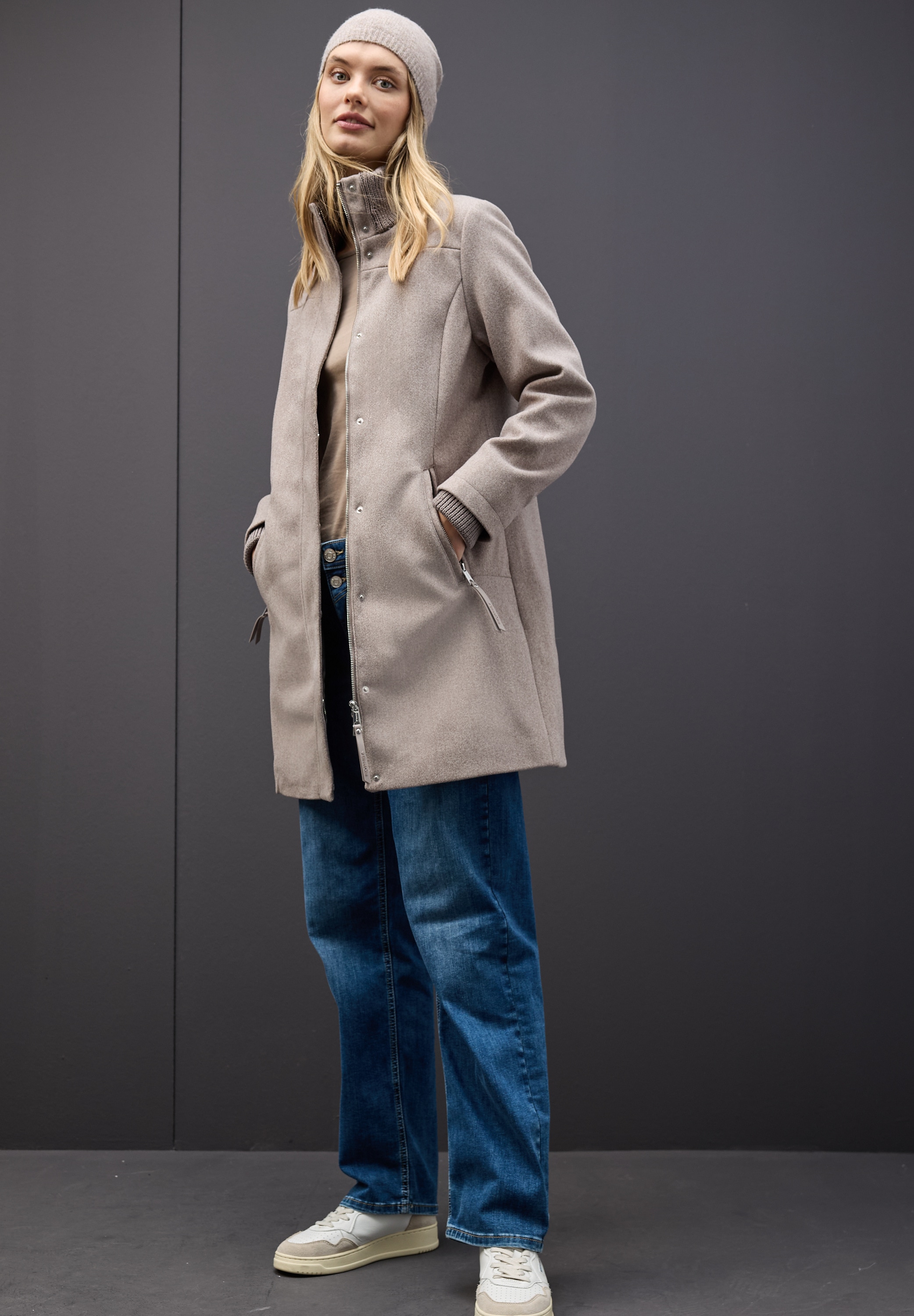 STREET ONE Wintermantel Stehkragen in Strickqualität, in Woll-Optik