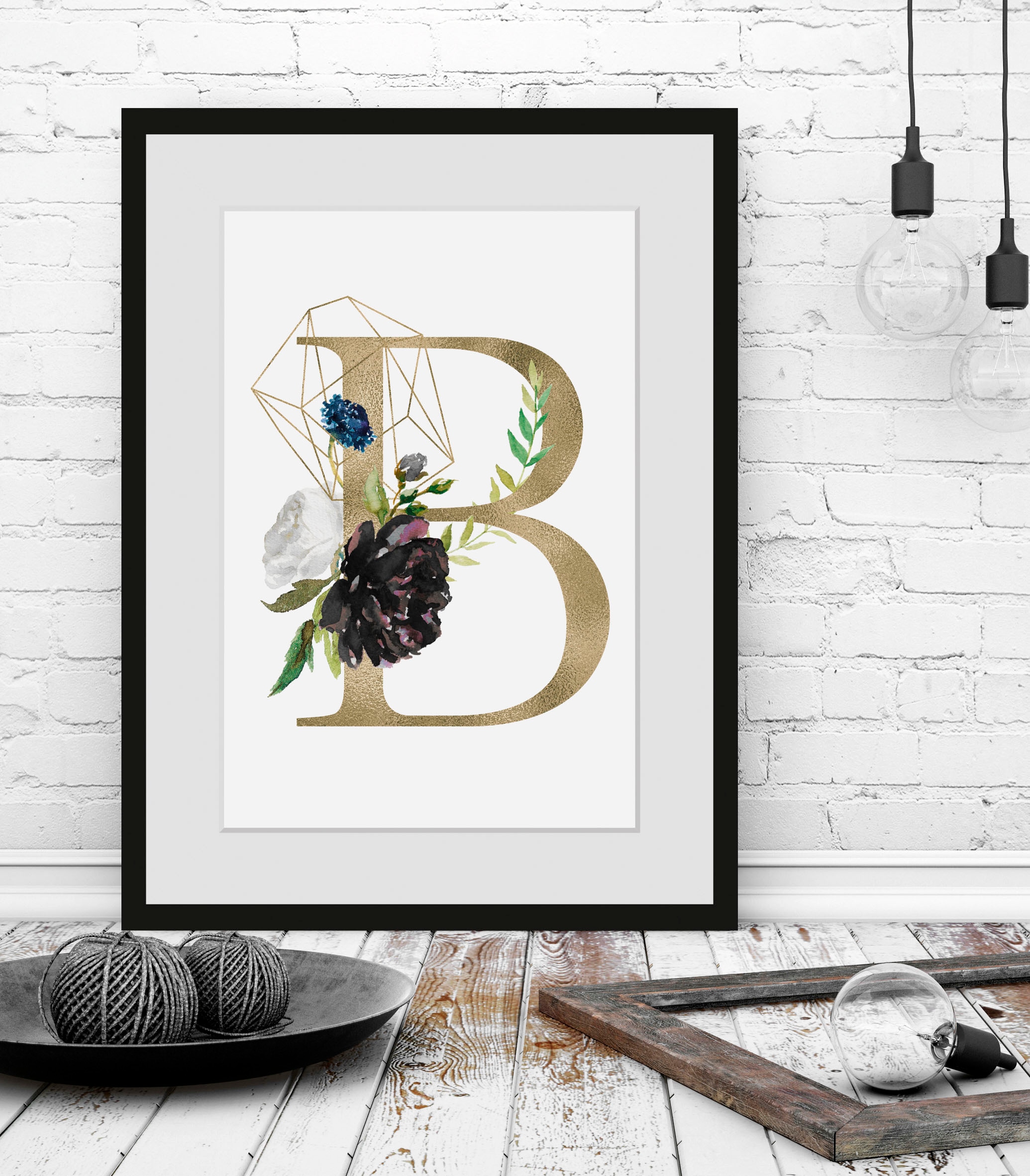 Image of queence Bild "B" B Buchstaben Pflanzen Pflanzenbilder 1 Stk. tlg. HD Premium Poster-Druck inkl. Holzrahmen
