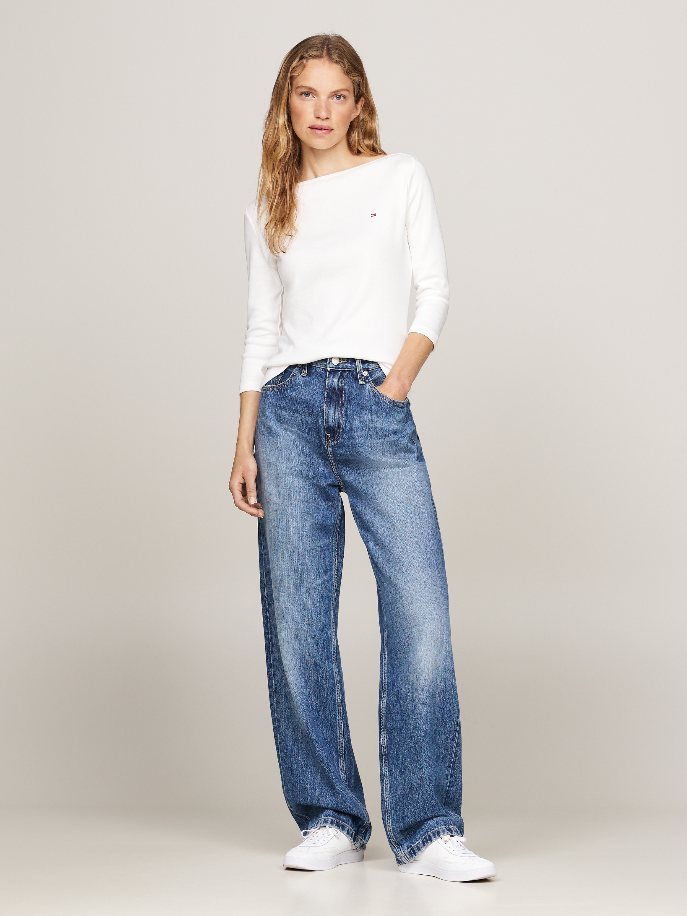 Tommy Hilfiger 3/4-Arm-Shirt »NEW CODY SLIM BOAT-NK 3/4SLV mit U-Boot und Streifen«, gestreift, casual, slim fit, Baumwolle, U-Boot-Ausschnitt