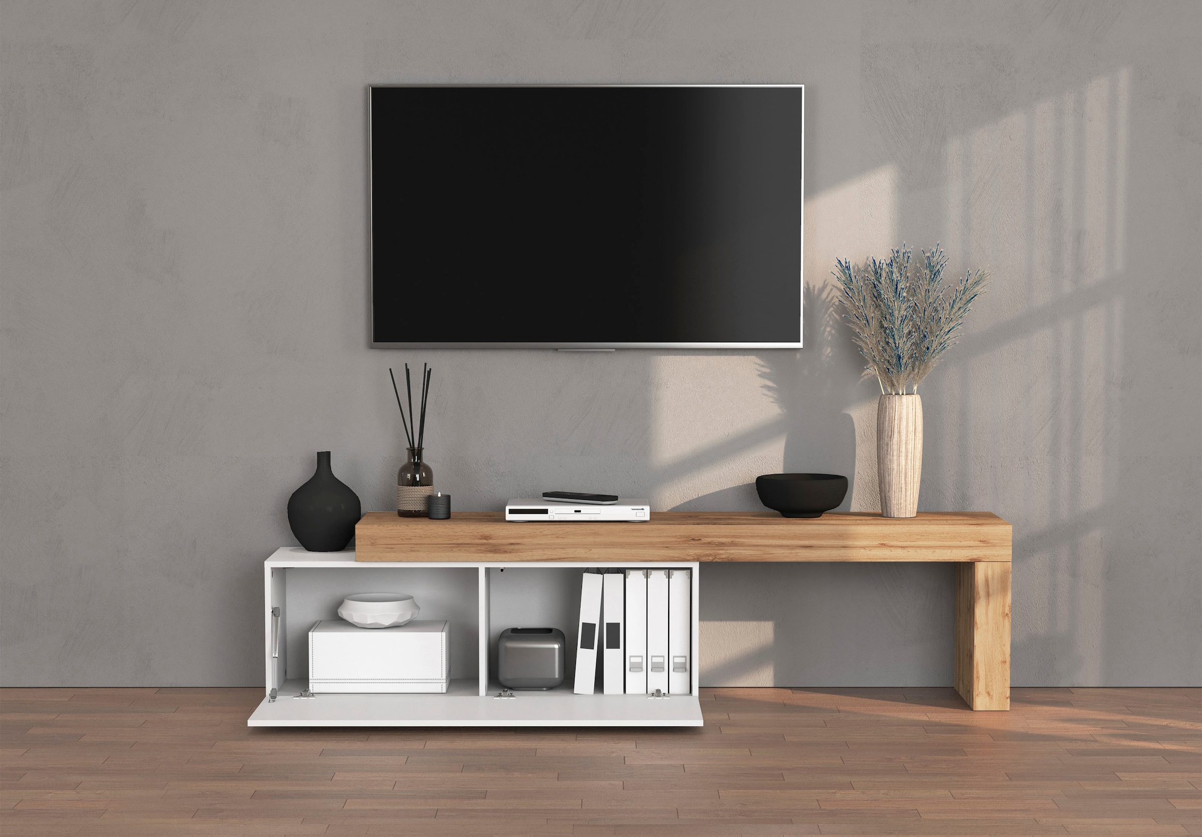 INOSIGN Lowboard »Chronos TV-Board, T-Schrank« Breite verstellbar von 180 bis 290 cm, 1 Stk. tlg. Breite 240 cm TV-Board,Lowboard,1 Klappe und ein L-Förmiger Aufsatz