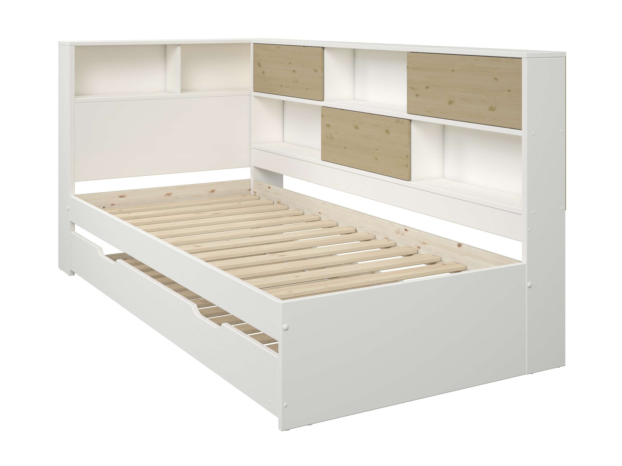 Home affaire Stauraumbett »Amance, Massivholz mit MDF, viel Stauraum, ideal für kleine Räume«, (Aussenmasse B/T/H: 110,2/220,1/106,9 cm), FSC® zertifiziert, inklusive Lattenrost, Made in EU