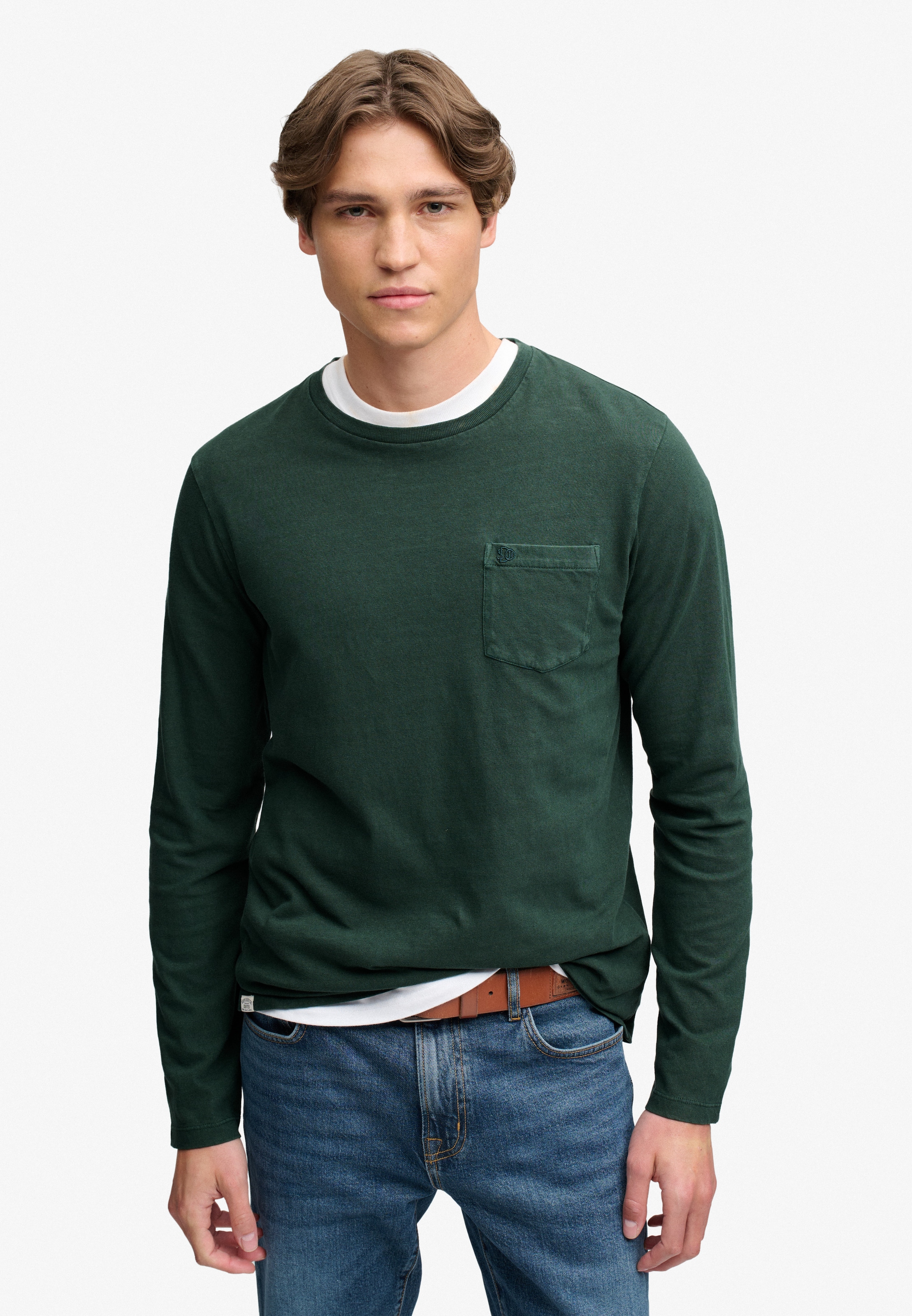 Image of Superdry Langarmshirt "COTTON LINEN L/S POCKET TOP" aus Baumwolle und Leinen, Relaxed Fit, mit Rundhalsausschnitt
